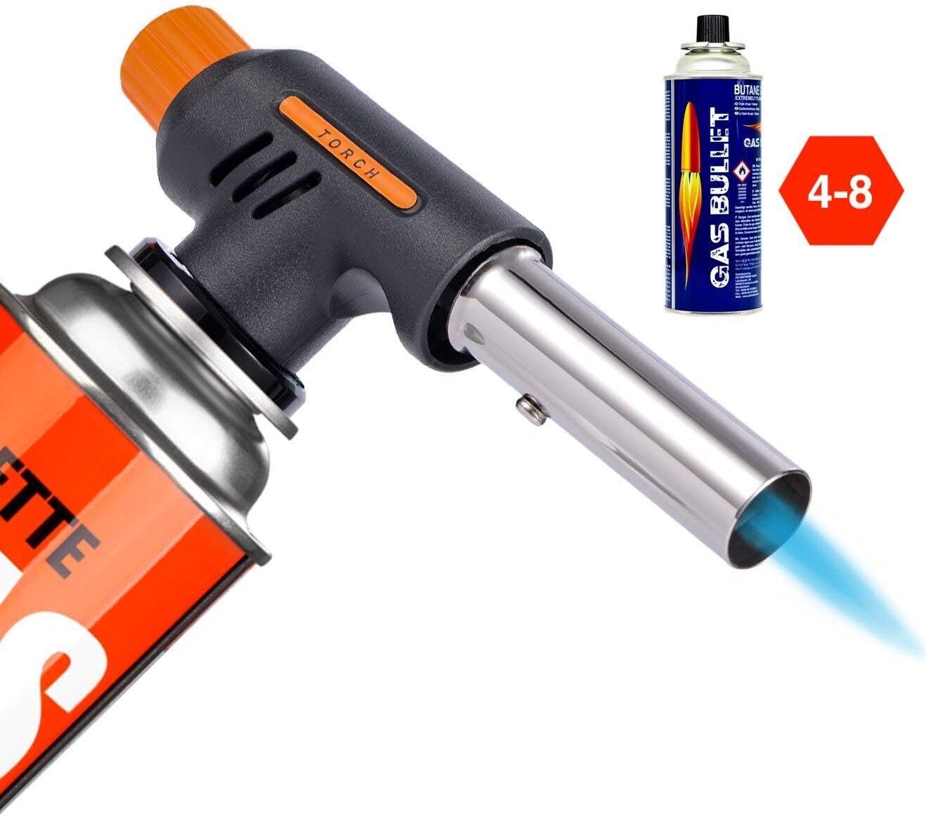 Qivee Gasbrenner Bunsenbrenner Lötlampe Lötbrenner Gasanzünder + 4 Gaskartuschen 227g Brenner inkl. 8x Gas