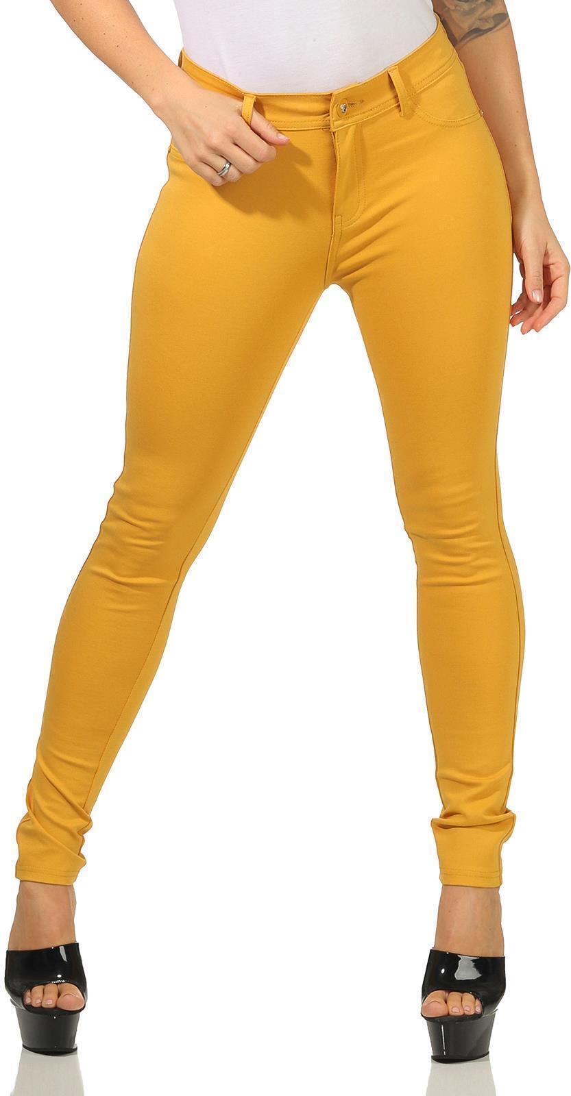 eloModa Damen Jeggings Hüfthose Senf S/36 H35-Senf-S/36