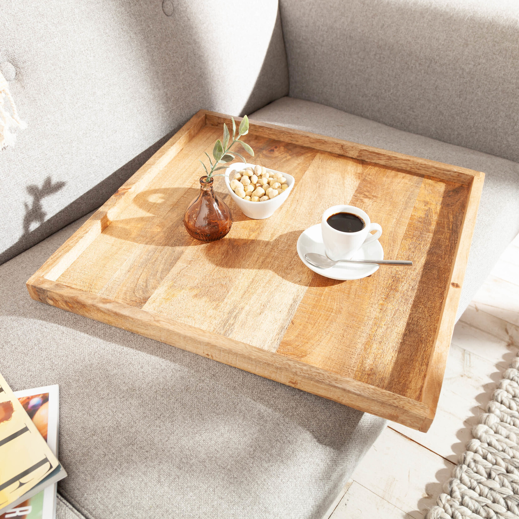 riess-ambiente Massives Tablett MAKASSAR 50cm Mangoholz Servierbrett Serviertablett Sofatablett 41000