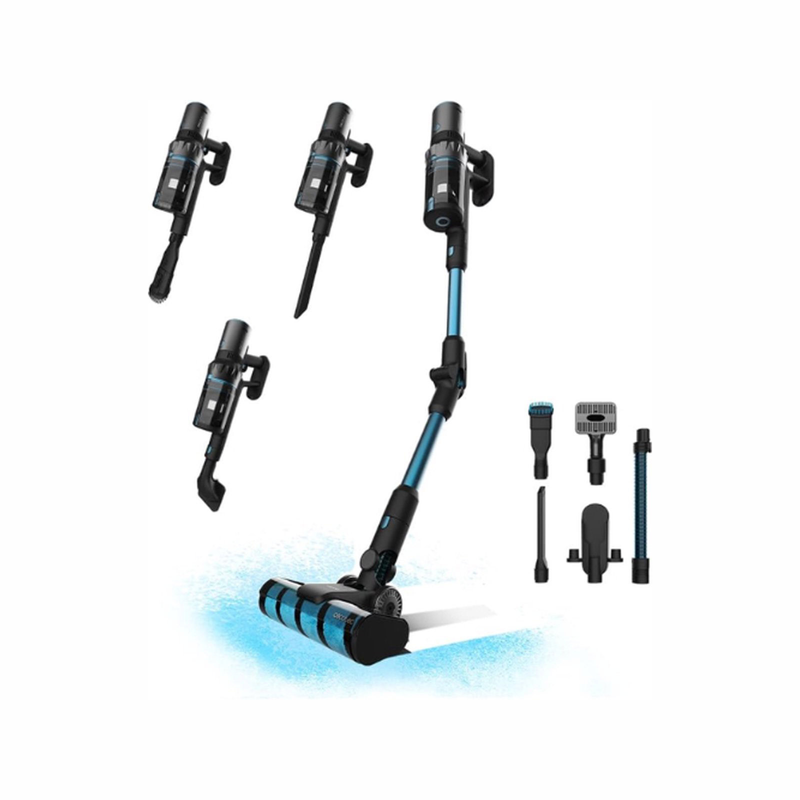 Cecotec Rockstar 3500 Storm Flex Animal Conga, Tyčový vysávač 2 v 1, Bezvreckové, Čierna, Modrá, Obdĺžnikový, Suchý, Cyklónový