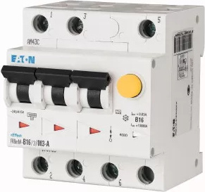 Eaton FI/LS Kombination, 16 A, 30 mA, LS-Charakteristik: B, 3p, FI-Charakteristik: A 170735