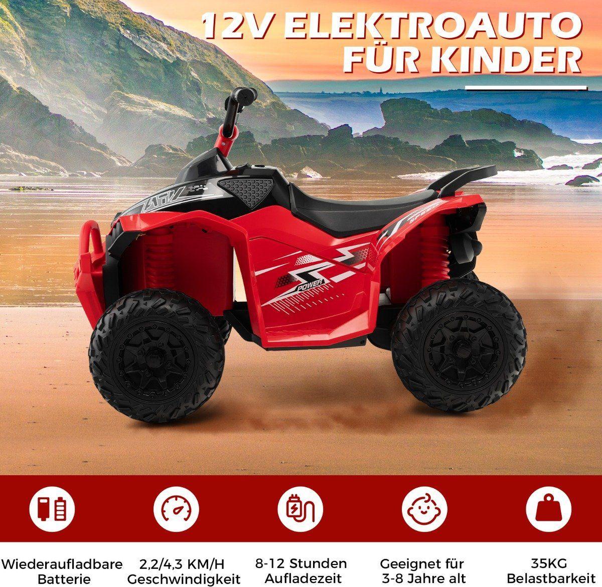 12V elektrická detská štvorkolka s rýchlosťou 2,2/4,3 KM/H & Klaksón, hudba & LED svetlá elektrické quad červené