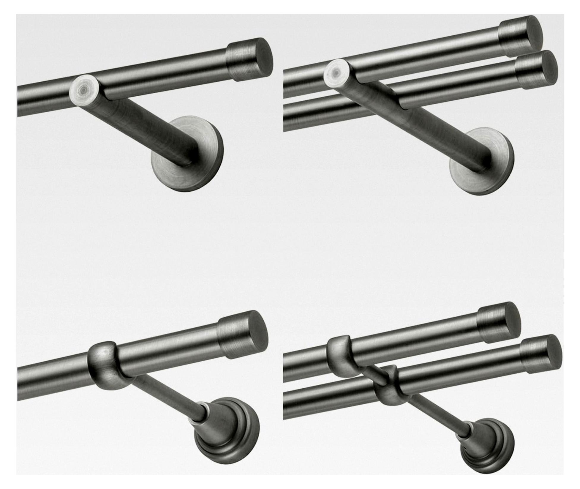 Markenlos Gardinenstange 140 cm 1-läufig | Vorhangstange zur Wandmontage Silber Grau aus Metall | Gardinenstangenset Ø 19mm | Endkappe