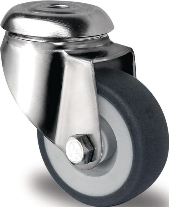 PROMAT Lenkrolle Rad- 50 mm Tragfhigkeit 50 kg Rckenlochbefestigung Polypropylen Gleitlager Edelstahl TPE grau