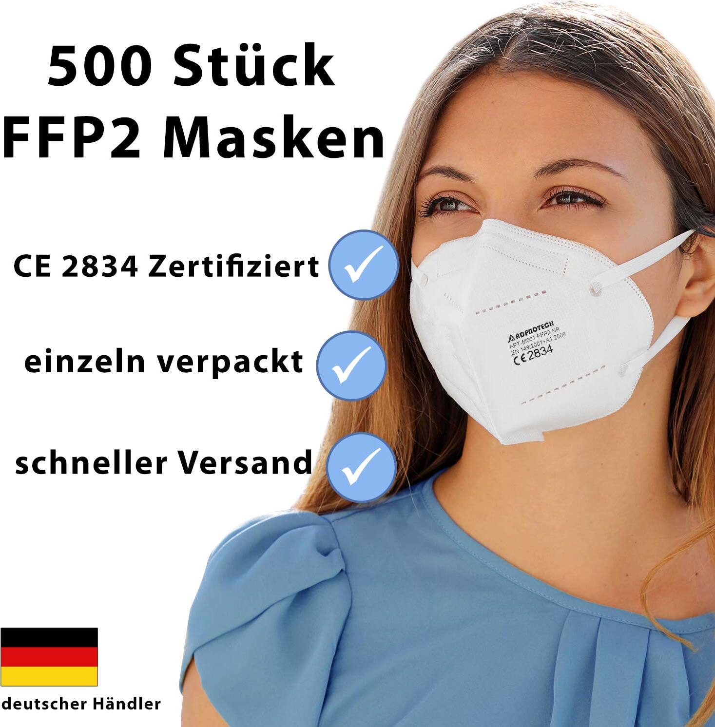 yayago FFP2 Maske Mundschutz Schutzmaske 5-lagig Atemschutzmaske CE 500 Stück adpro 3660