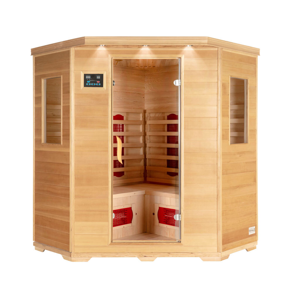 HOME DELUXE – Infrarotkabine REDSUN XXL –150 x 150 x 190 cm - für 2-4 Person, 8 Keramikstrahler, Holz: Hemlocktanne I Infrarotsauna, Sauna, Wärmekabine, Infrarot REDSUN-XXL
