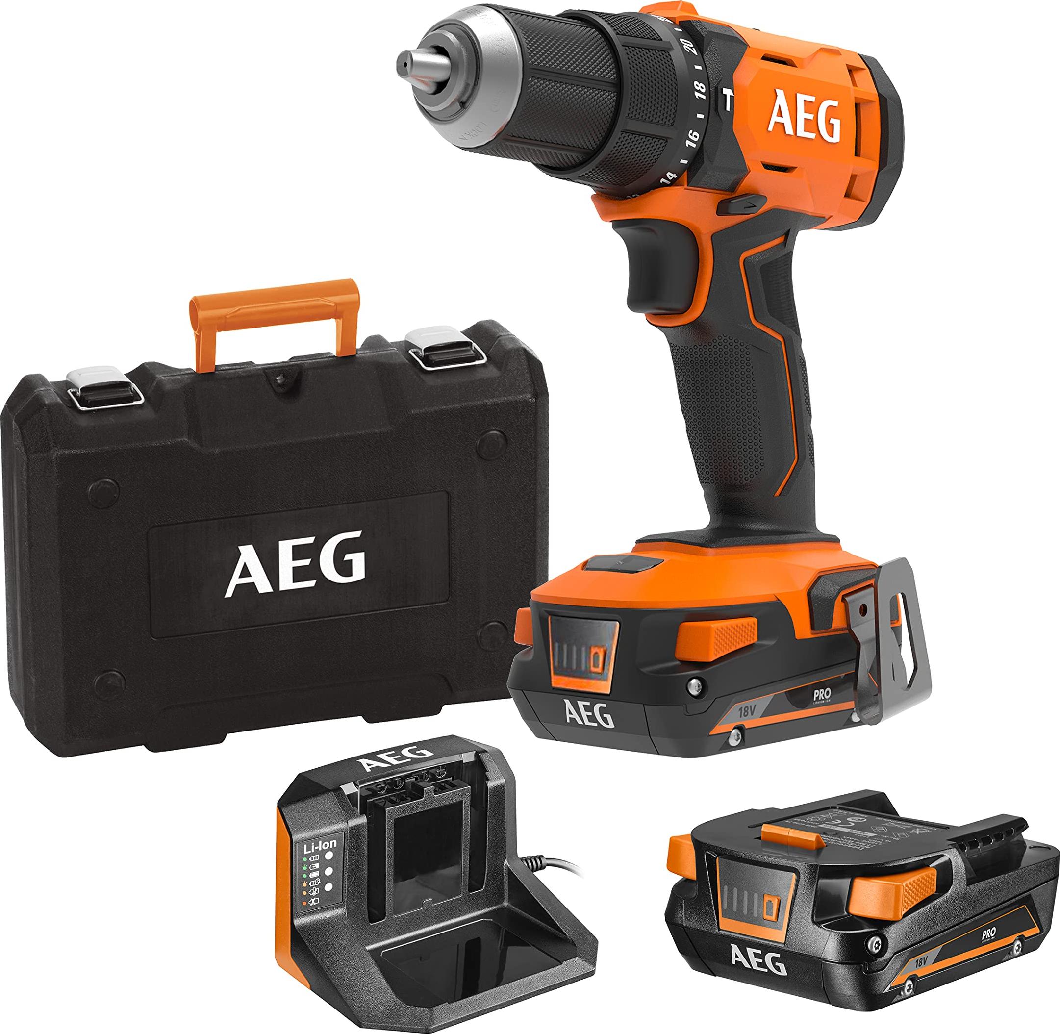 AEG BSB18G4-402C - Vŕtacie kladivo (18 V, 60 Nm, skľučovadlo 13 mm, 2 rýchlosti, vrátane 2 akumulátorov 4 Ah, nabíjačky, prepravného kufra)