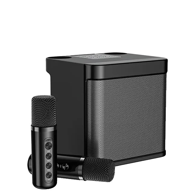 Karaoke stroj, dvojité mikrofóny, prenosný reproduktor Bluetooth, štandardná čierna farba
