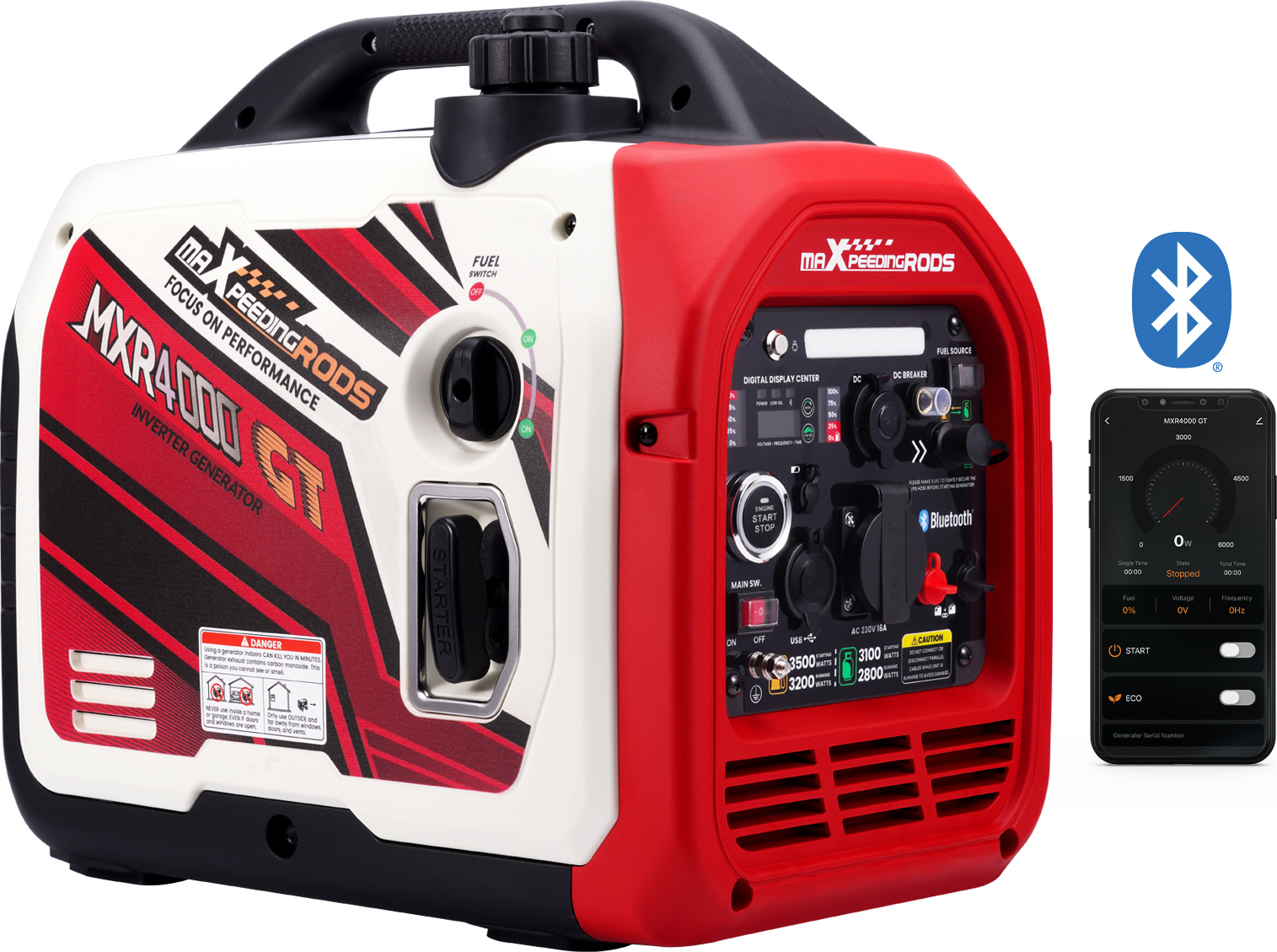 Benzínový/LPG 3,5kw invertorový generátor Bluetooth/káblový štartér/elektrický štart