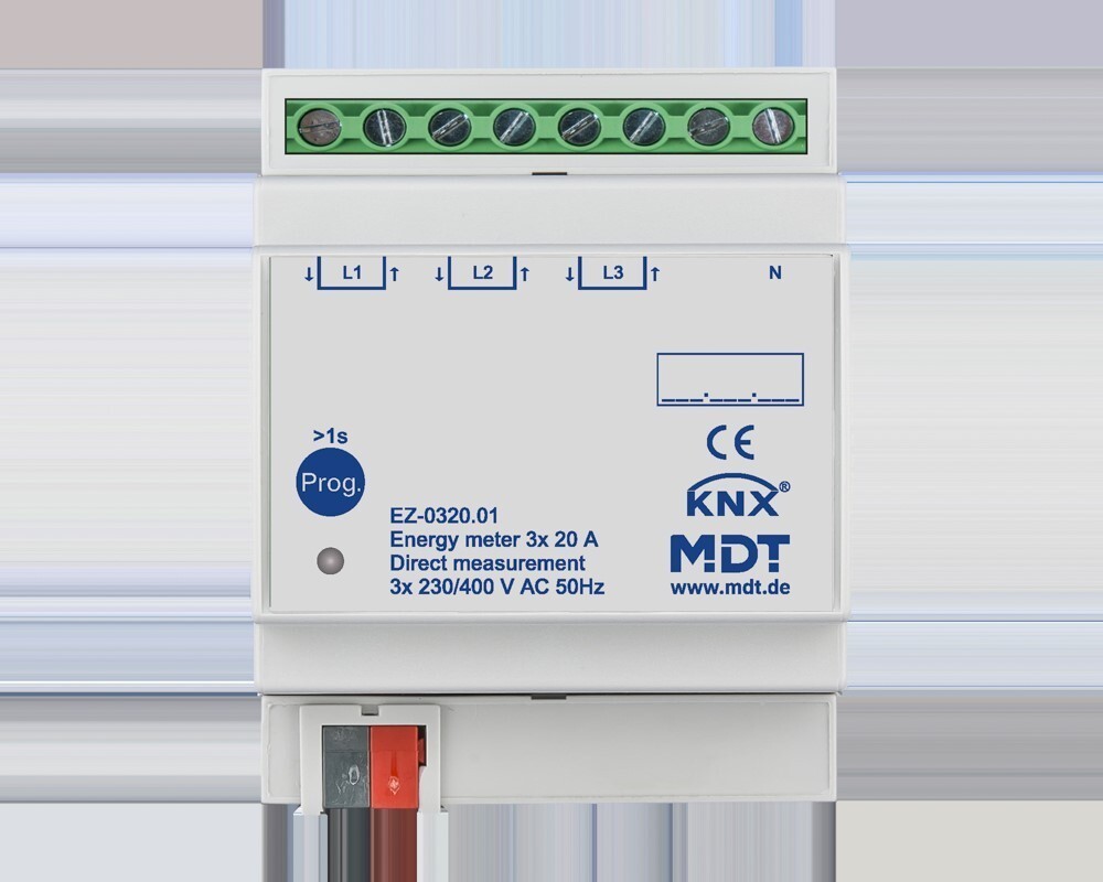 MDT Energiezähler, 3-fach, 20 A, Direktmessung, 4TE REG, 230/400 V AC, 1 Stk. EZ-0320.01