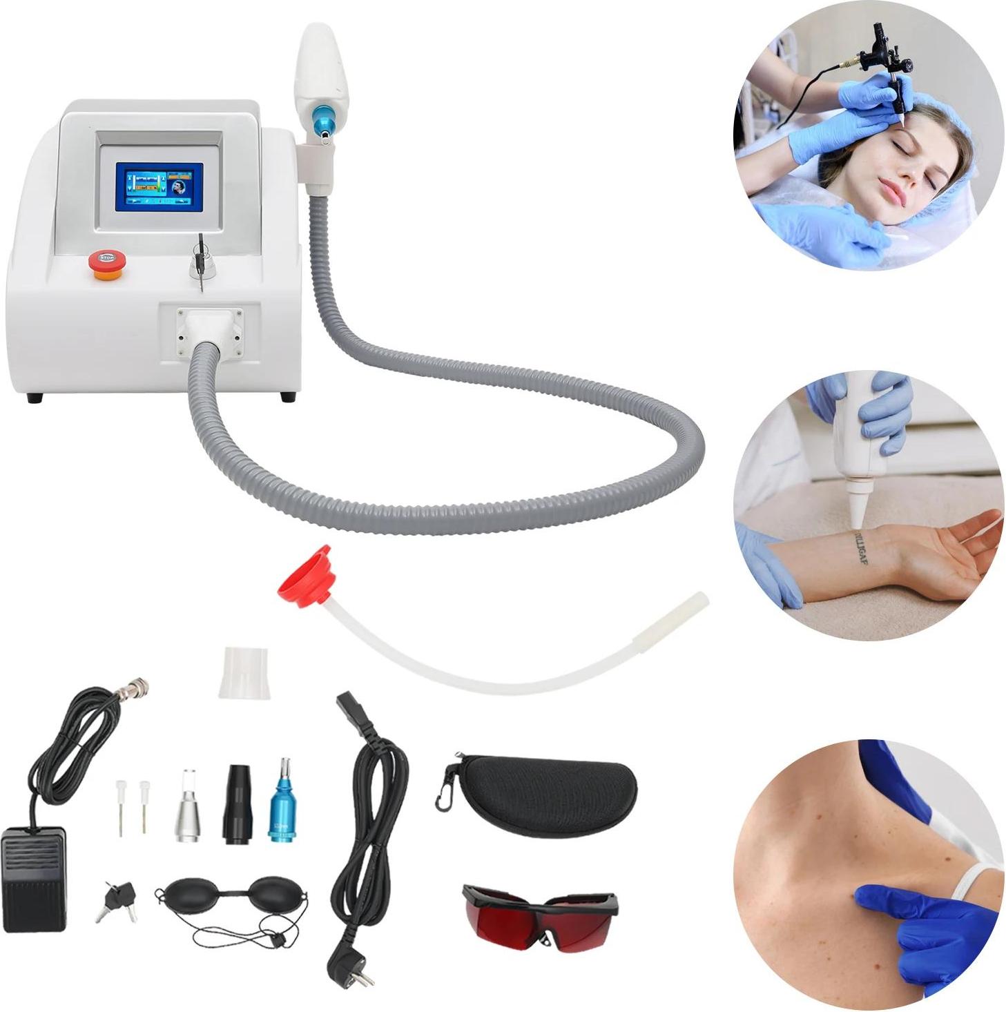 Profesionálny laser - Zariadenie na odstraňovanie tetovania a pigmentu - 3 laserové nástavce - LED displej - Šírka impulzu 8 ns - 1-10 Hz - Elektrický - Biely