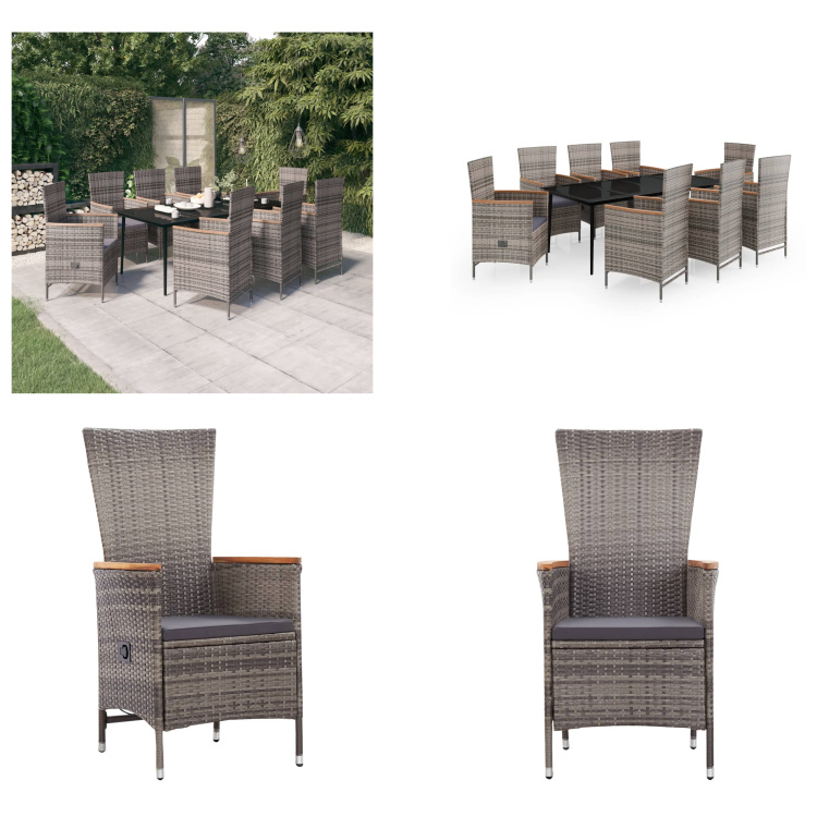 vidaXL 9-dielny záhradný jedálenský set s vankúšmi sivý - Záhradný jedálenský set - Záhradné jedálenské skupiny - Záhradný set nábytku - Záhradný set nábytku