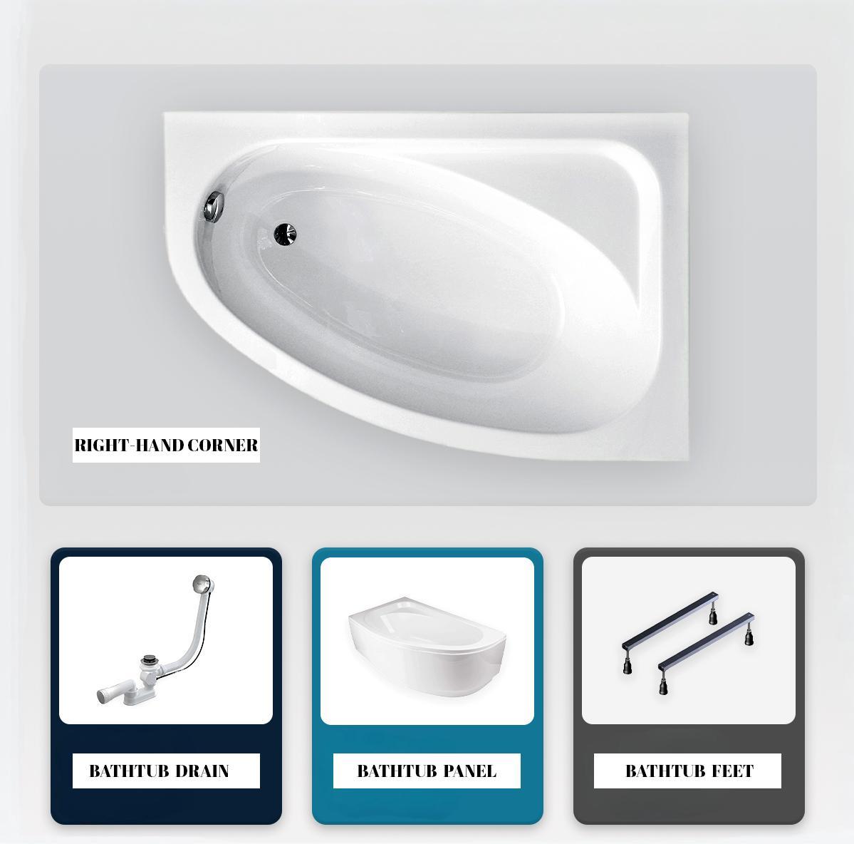 besco Asymmetrische Badewanne - 150 x 100 cm - Links - mit weißer Verkleidung - mit Füßen - Ablaufgarnitur Chrom - CORNEA CORNEA150G-TB-SWAUTO-OT