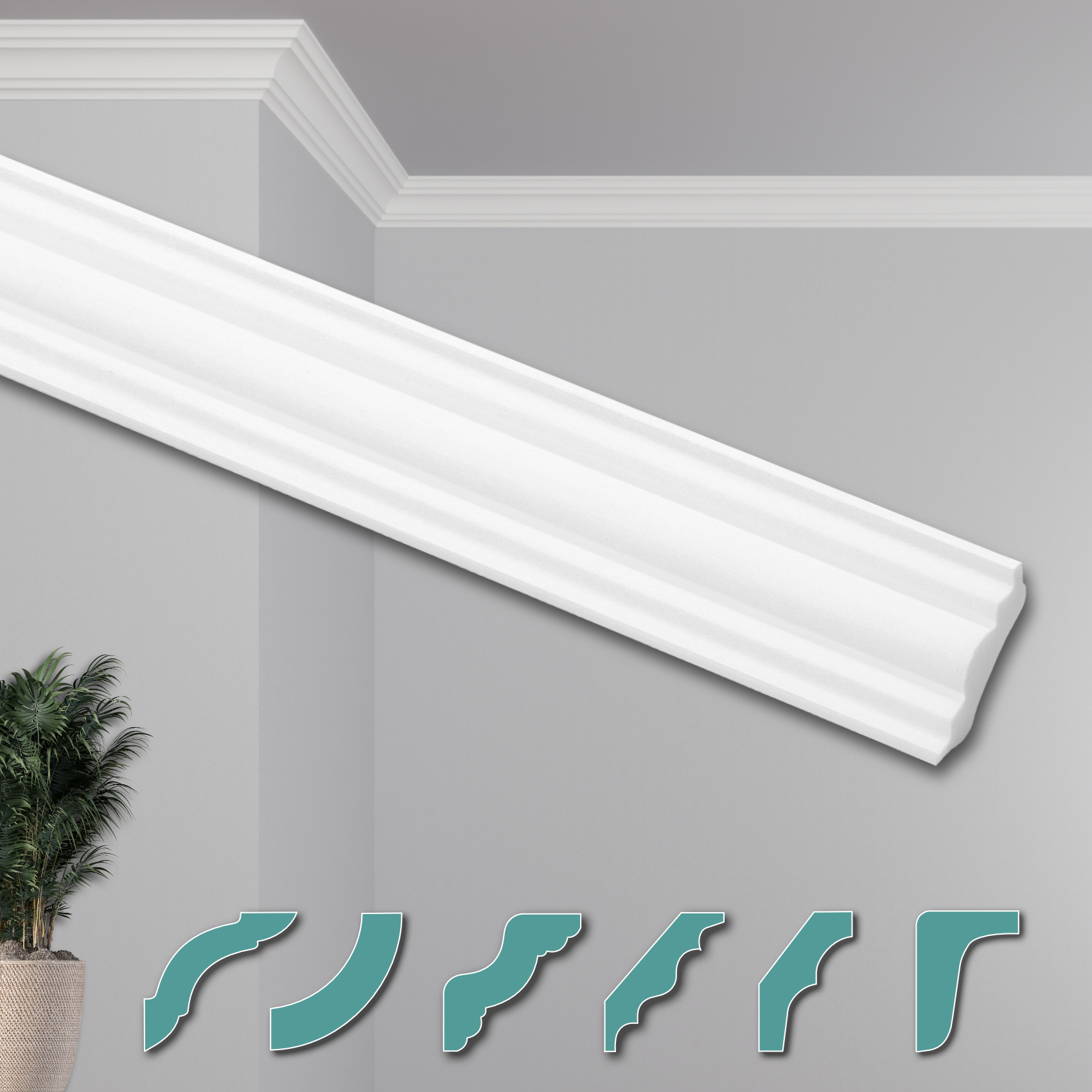 HEXIMO Deckenleisten modern XPS Styropor weiß, 2 Meter Stuckleisten Styroporleisten Zierleisten Stuck Eckleisten (40 Meter Deckenleisten ZG7) 61803
