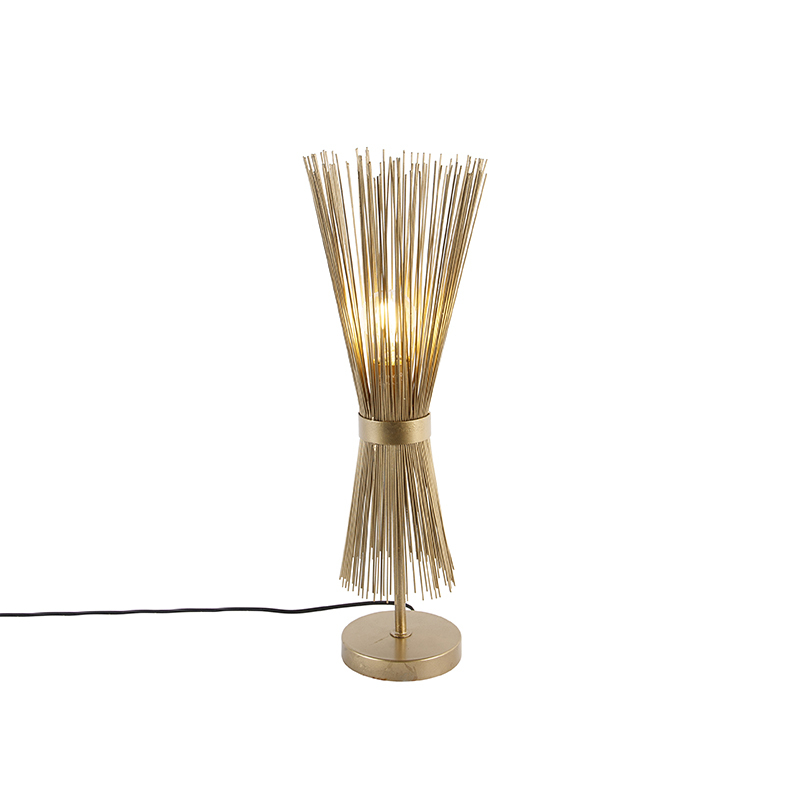 QAZQA - Landhaus I Vintage Country Tischlampe Messing - Broom I Wohnzimmer I Schlafzimmer - Stahl Rund - LED geeignet E27 103089