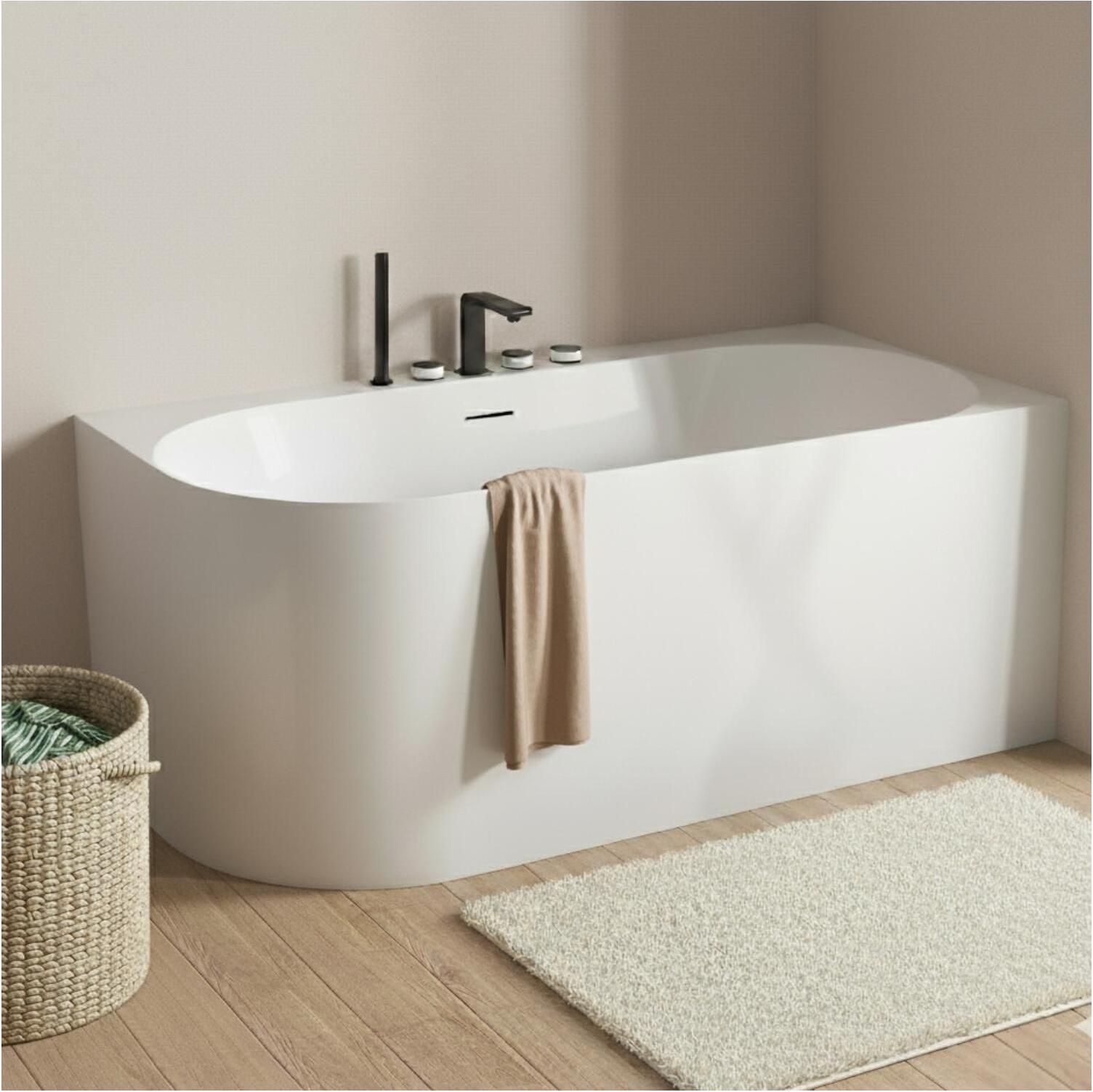 MOB-IN Weiße halbfreistehende Acrylbadewanne 170 cm - rechtwinklig FORMA