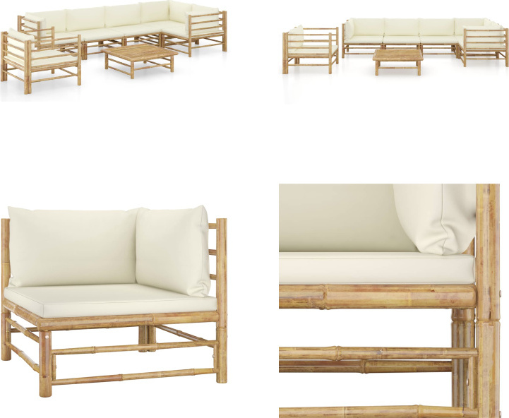 vidaXL 7-dielna záhradná súprava s krémovo bielymi vankúšmi bambus - Záhradná súprava - Záhradné súpravy - Záhradný nábytok - Súprava záhradného nábytku