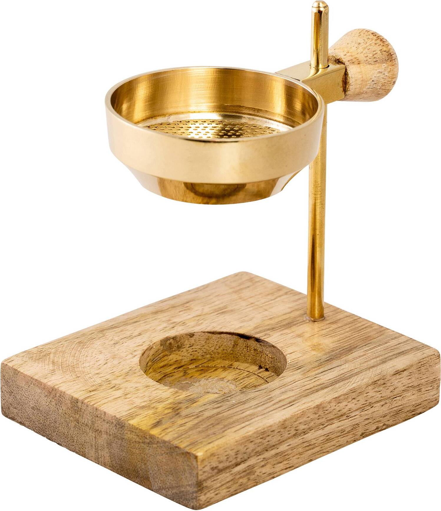 NKlaus Teelicht Räucherstövchen gold 11cm hoch verstellbar Holzboden Weihrauch Harze