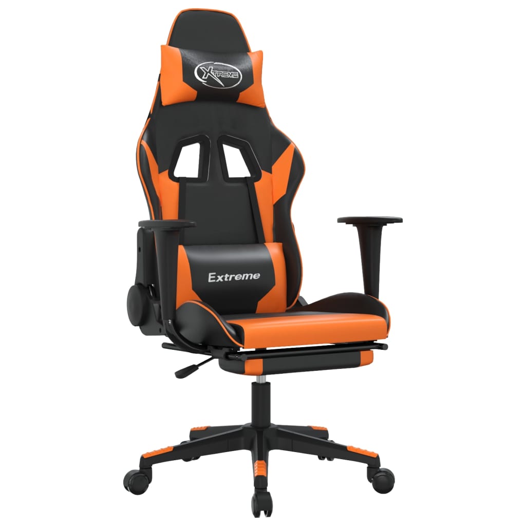 herné kreslo vidaXL s masážou a opierkou nôh Black Orange Faux Leather