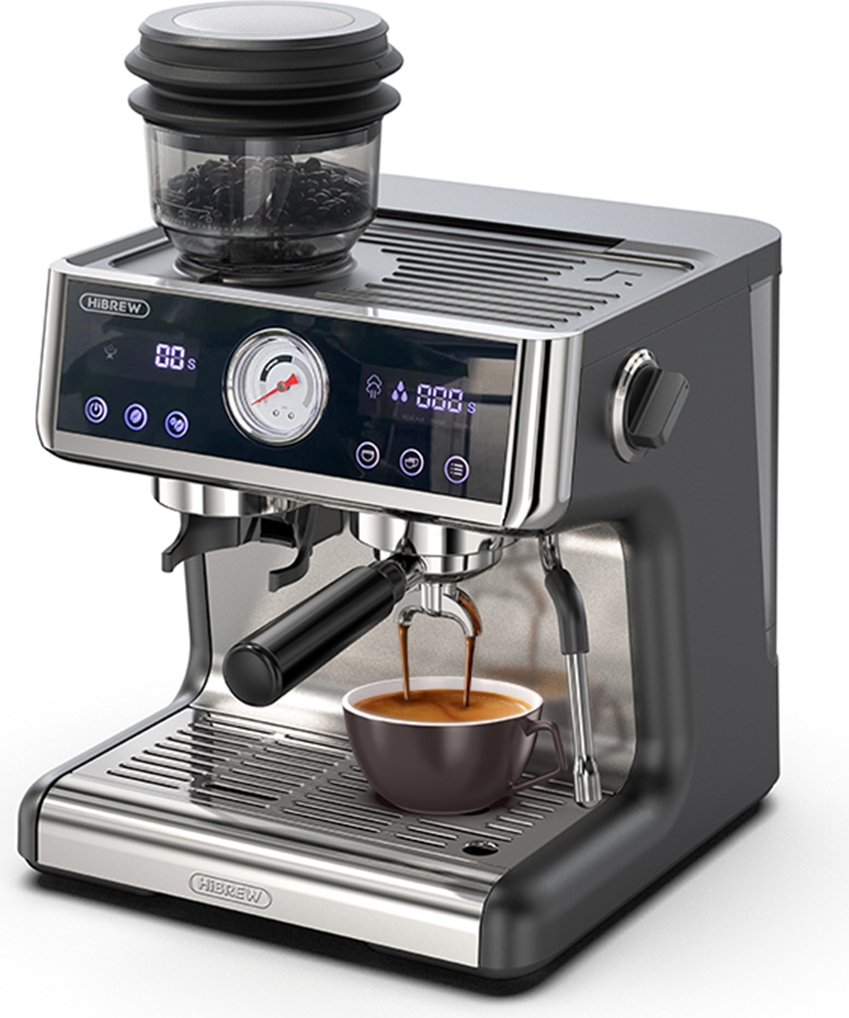 Kávovar HiBREW H7A Espresso, tlak 20 barov, dvojitý kotol, 30-stupňový mlynček, kapacita 250 g kávových zŕn, LCD dotykový displej