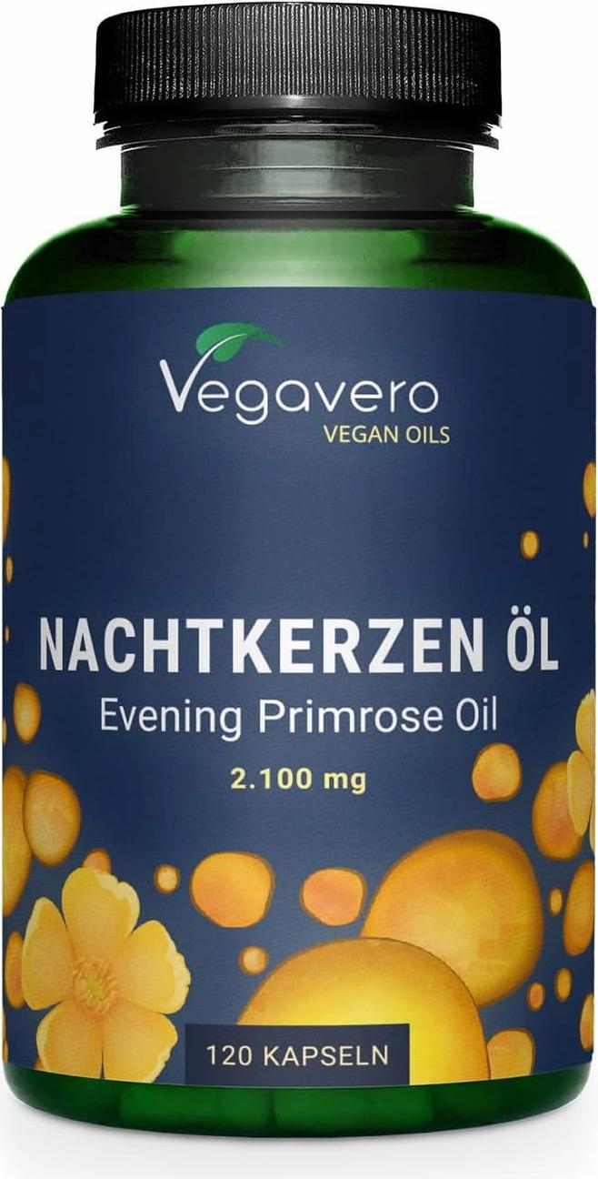 Vegavero Nachtkerzen Öl | 120 Kapseln | 2100 mg pro Tagsdosis | standardisierte 11 % GLA | vegan X00272SYJV