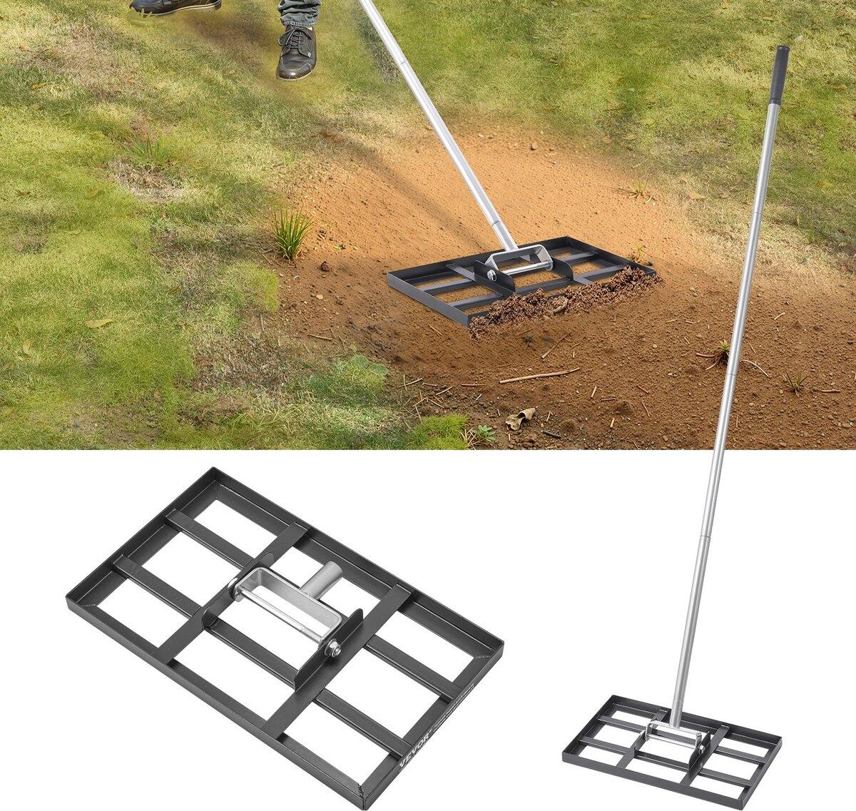 VEVOR 10 x 17 Zoll Rasenausgleichsrechen 78 Zoll verstellbarer Griff für Garten-Golfplatz