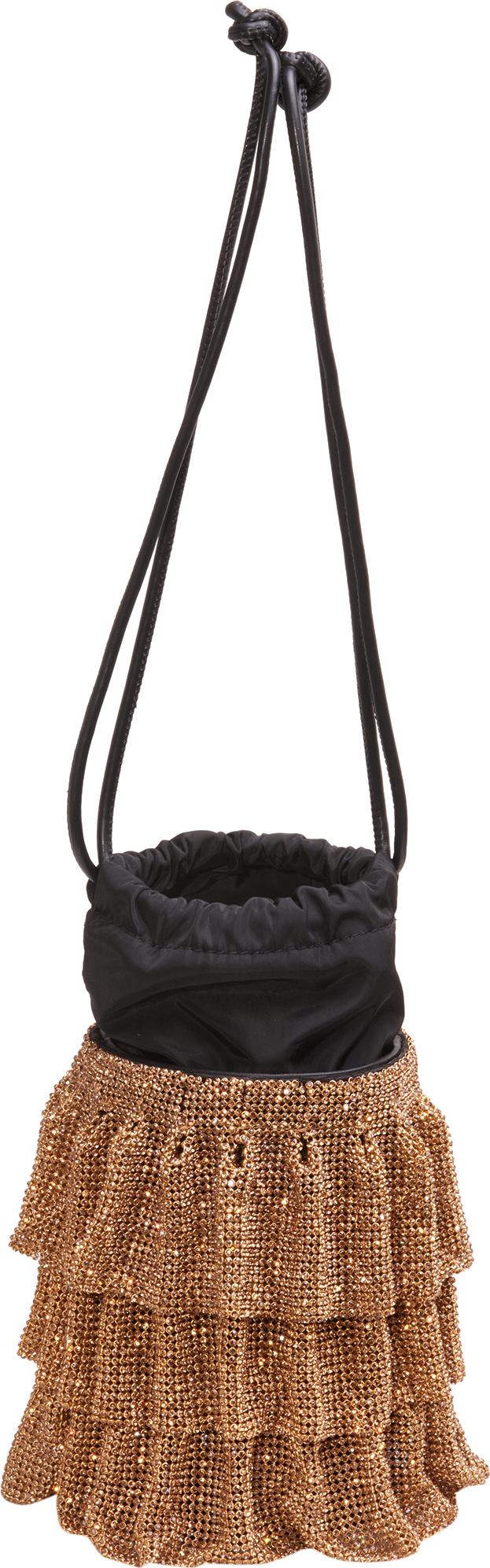 NAEMI Damen Mini-Handtasche Gold mit Perlenverzierungen und Zugkordel, 15.5x10x11 cm