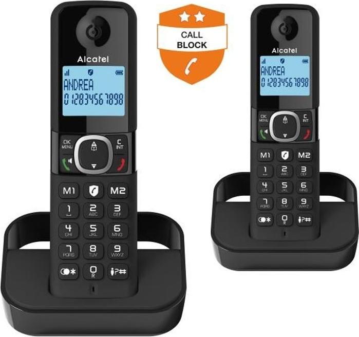 Schnurloses Festnetztelefon Alcatel F860 Duo, Anrufblockierung, 2 Direktwahltasten, Anrufliste, Schwarz ALC3700601423402