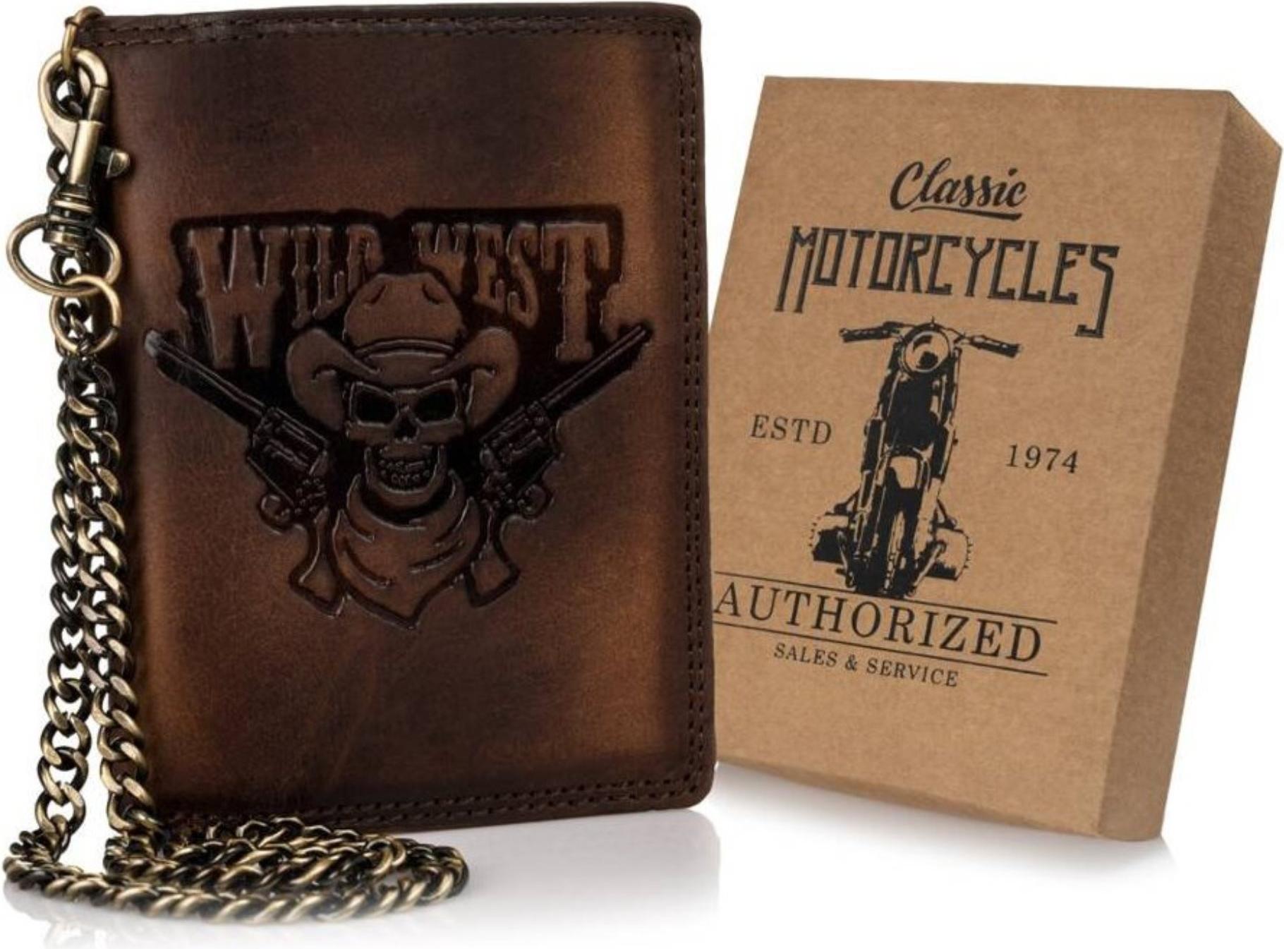 INNY Herren-Geldbörse aus Leder mit brauner Kette N4CVIN05