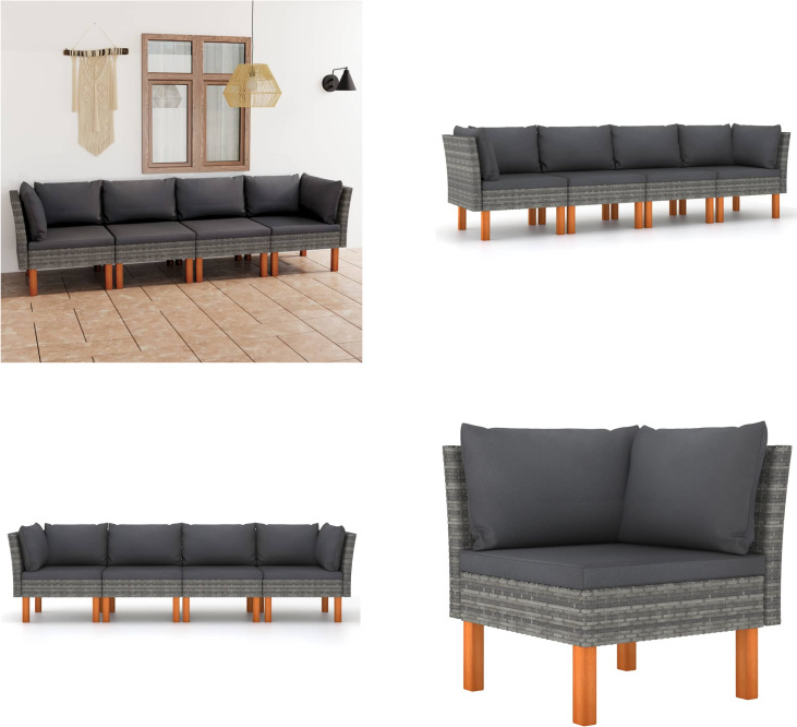 vidaXL 4-miestna záhradná pohovka s vankúšmi sivá polyratan - Záhradná pohovka - Záhradné pohovky - Lounge - Ležanie