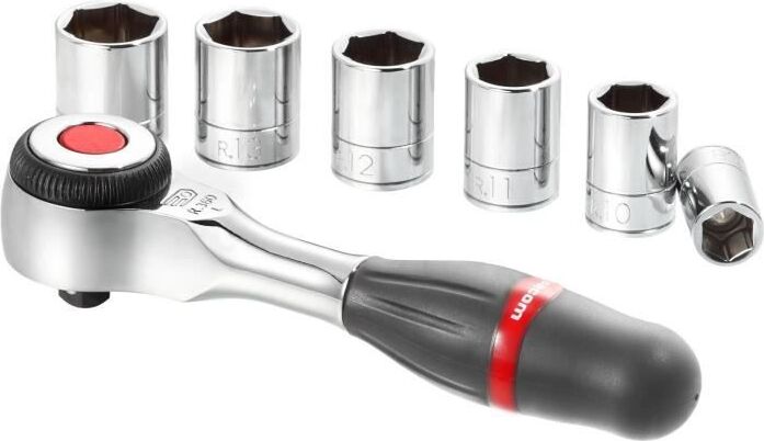 FACOM 1/4" Knarrenkasten, R.360PACKPB, 6-Kant 8-14 mm, Radio-Knarre, 5° Knarre, 6 Nüsse R360PACKPG