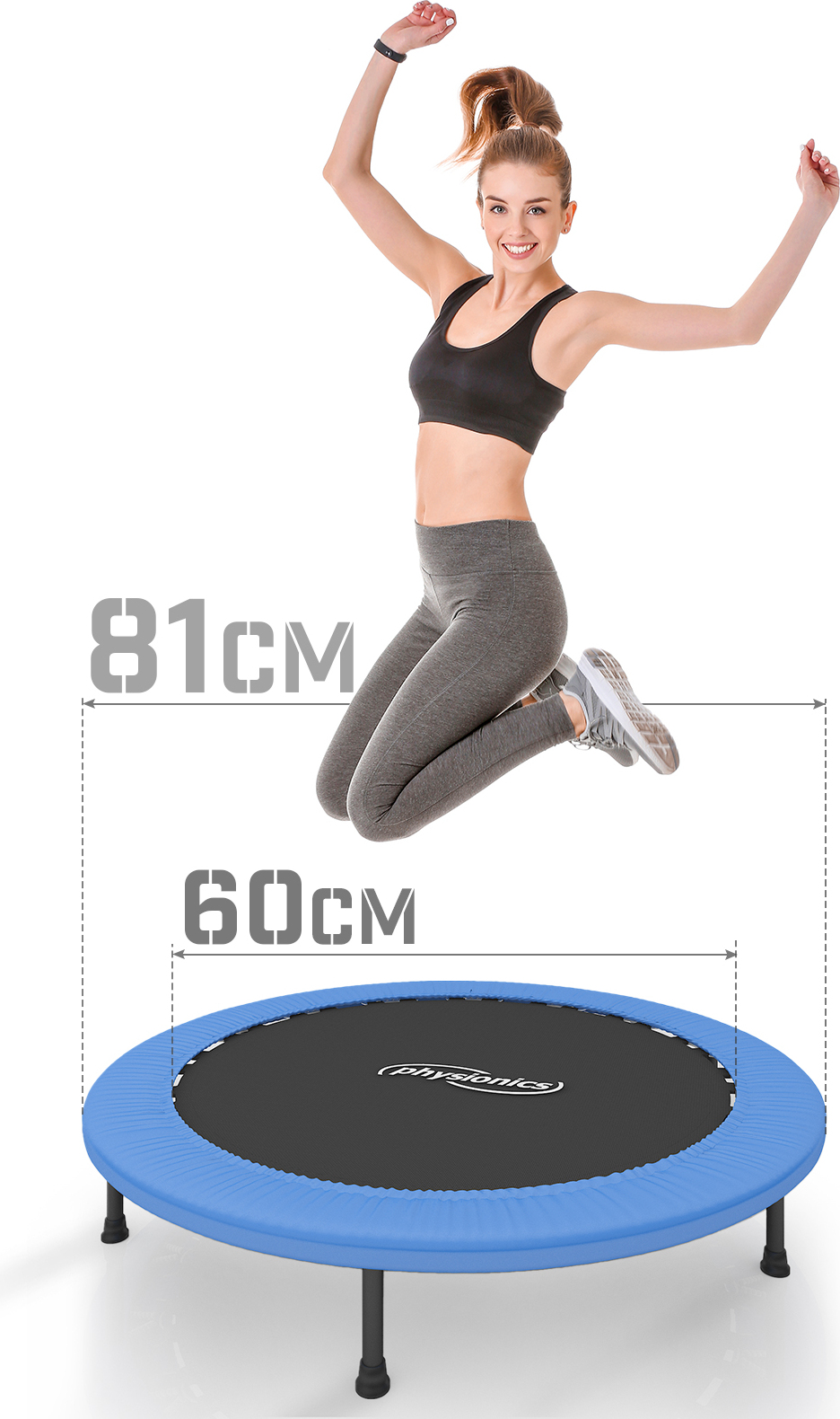 Fitness trampolína Physionics® – priemer Ø 81 cm, na použitie v interiéri aj exteriéri, max. nosnosť: 100 kg, s ochranným krytom – detská trampolína, záhradná trampolína, mini trampolína