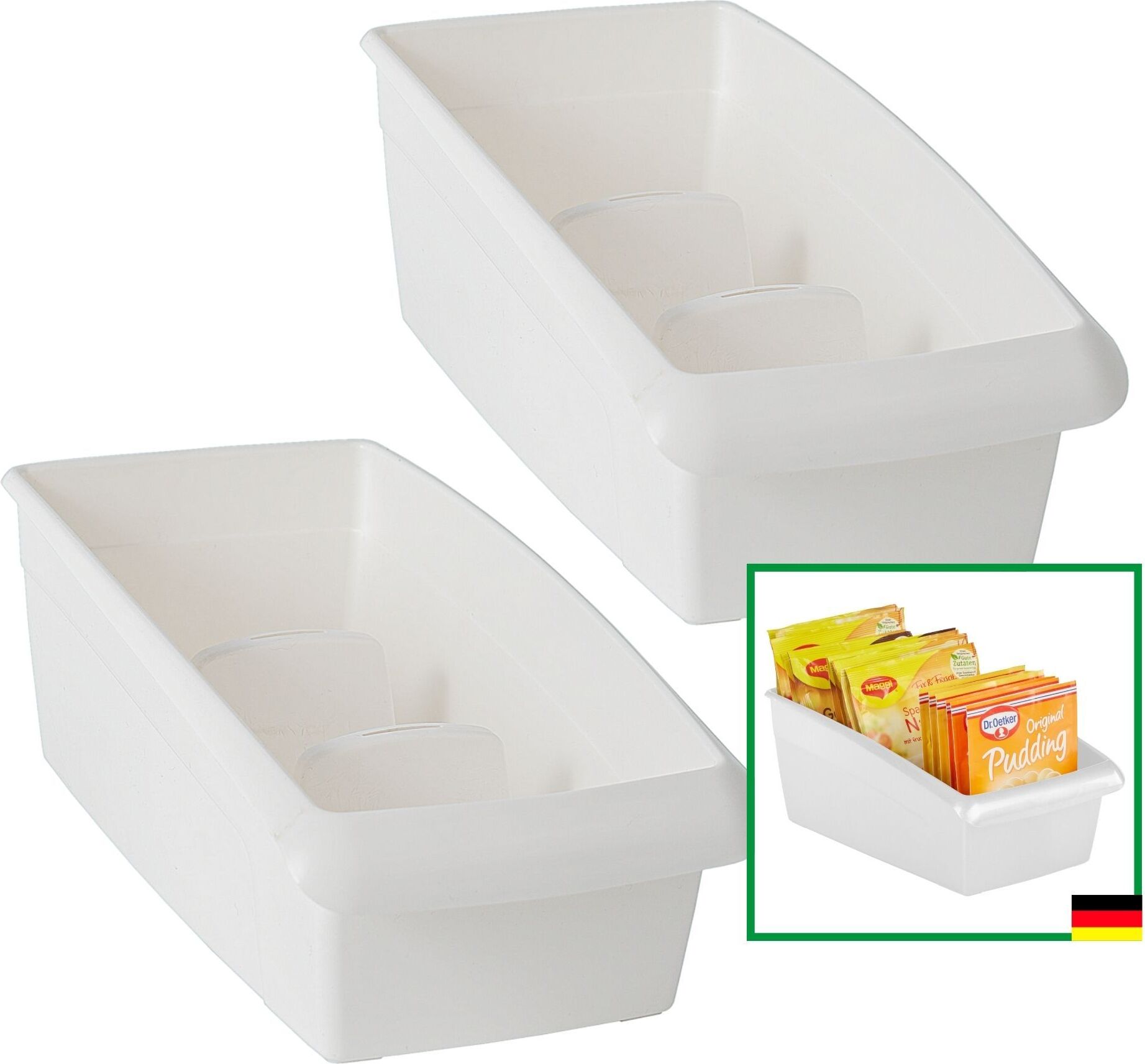 AMP GmbH Novaliv Suppentütenbox groß 2er Set Schubladen Organizer Küche - 25 x 16 cm WEISS Gewürzaufbewahrung Box - Ordnungssystem für Schubladen - Aufbewahrung & Organisation für Dressing & Backzutaten