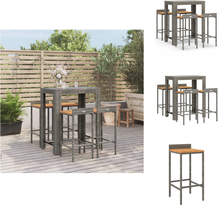 vidaXL 5-dielny záhradný barový set sivý polyratan a masívne drevo akácie - Záhradné nábytkové sety