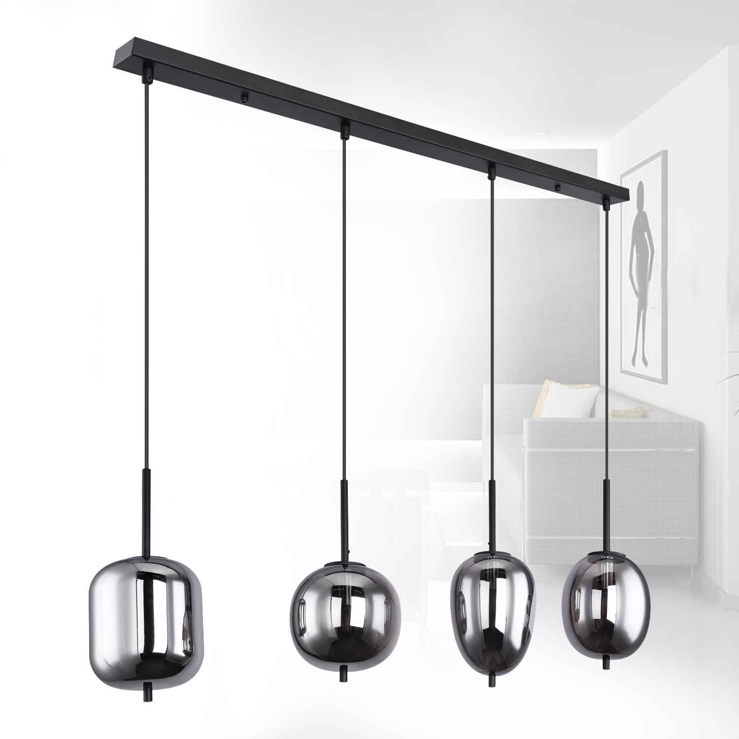bmf-versand Hängelampe Esszimmer Rauchglas Hängeleuchte Esstisch Glas Schwarz Pendellampe