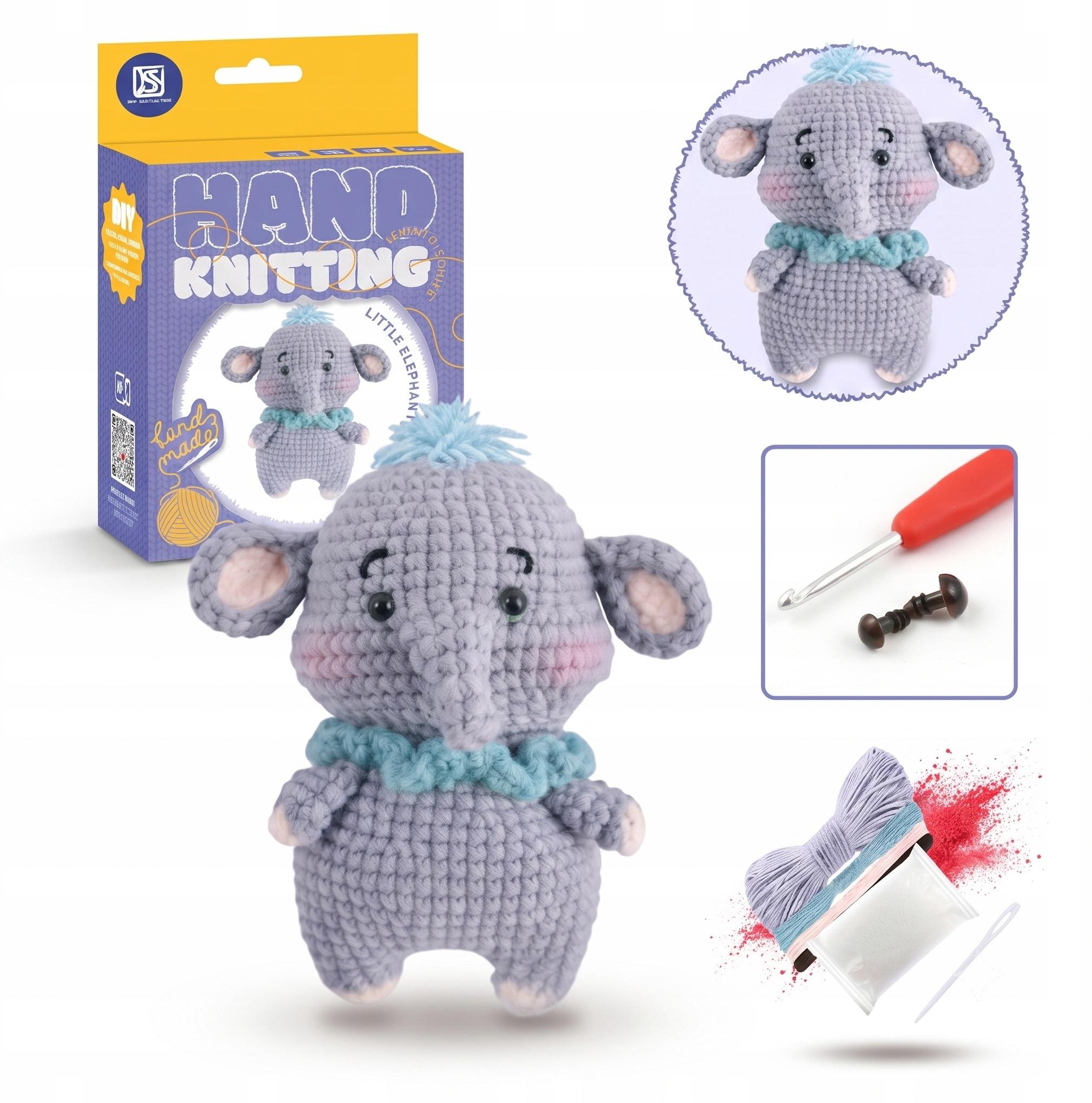 Midex Häkelset für Kinder Anfänger DIY Häkeln Lernen Amigurumi Set Elefant Glücksbringer