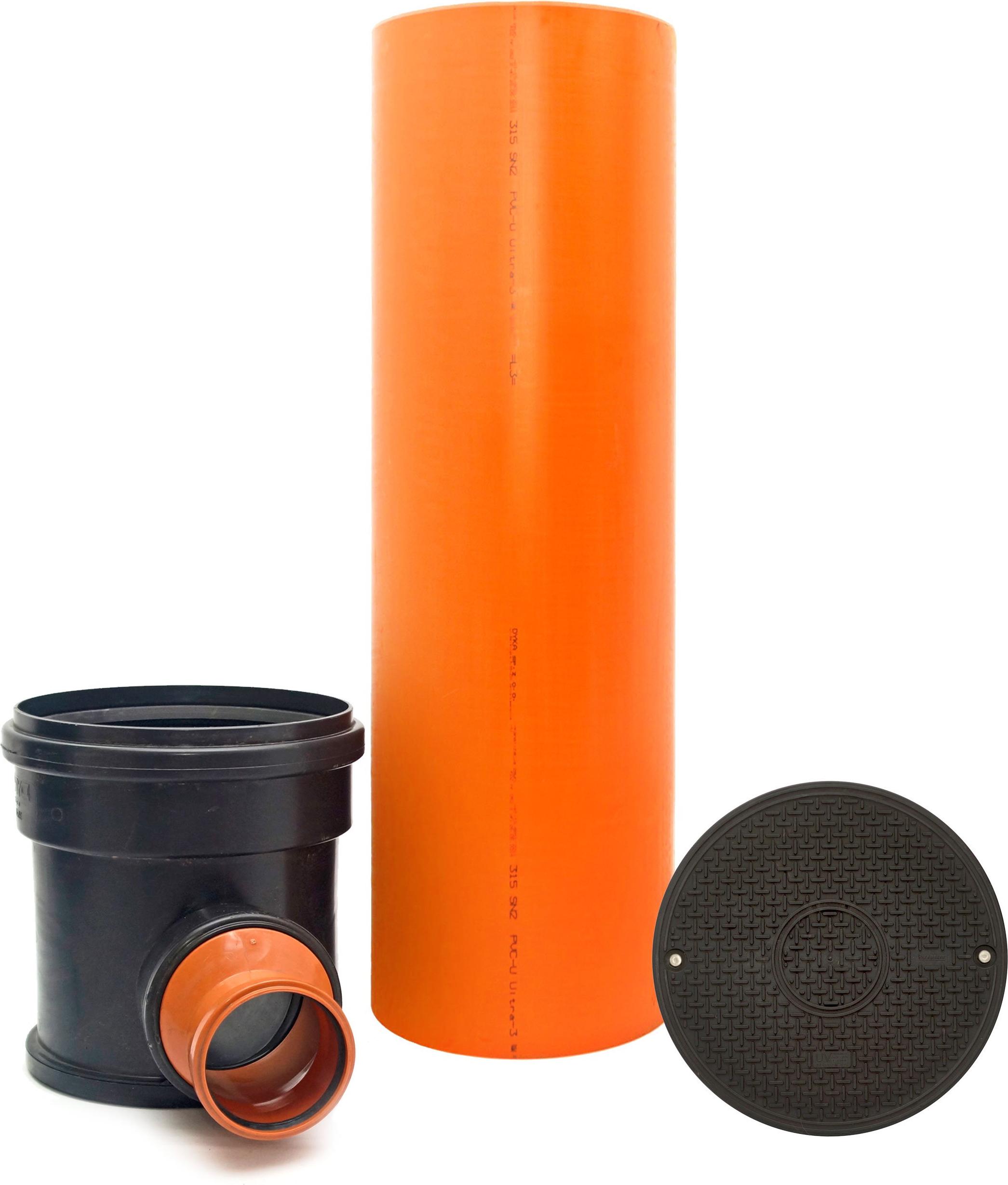 Speedplant KG Kontrollschacht Revisionsschacht Abwasserschacht Schacht DN315 / 2 x DN110, Rohr, Deckel, Komplett SET