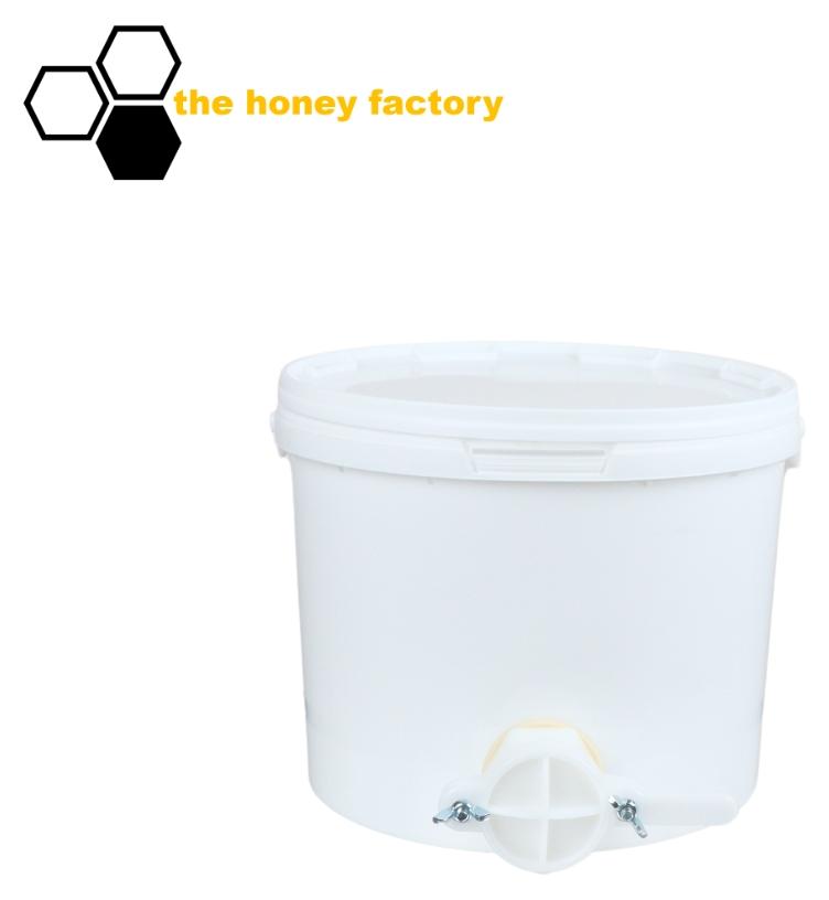 the honey factory Abfüll-Eimer 12,5KG mit Quetschhahn und Griff Weiß Imkerei Honigeimer Abfüller