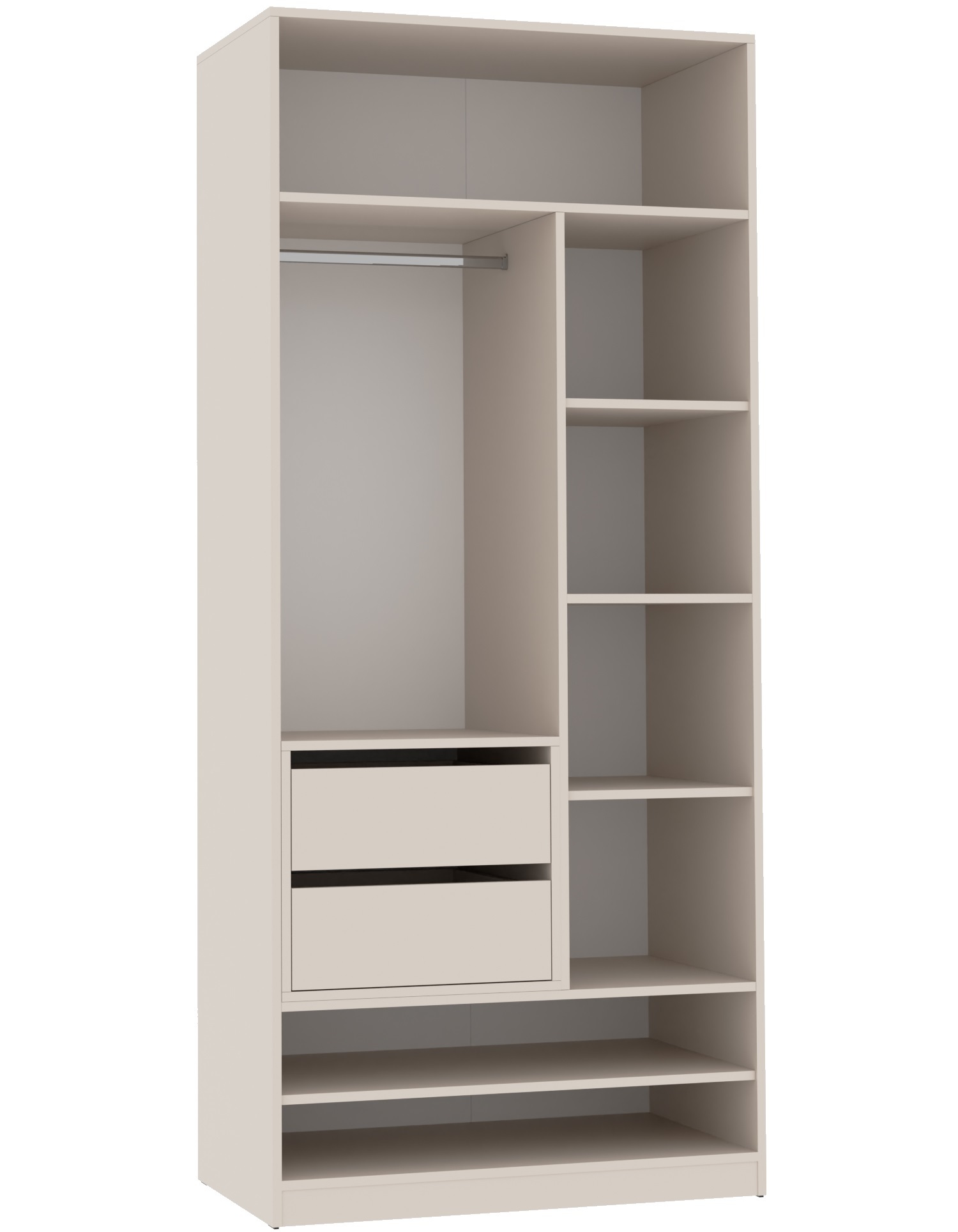 Marmex Möbel Marmex TRES SET13 offener Kleiderschrank mit Kleiderbügeln, Ablagen, Schubladen, 90x206x51 cm, graubeige cashmere