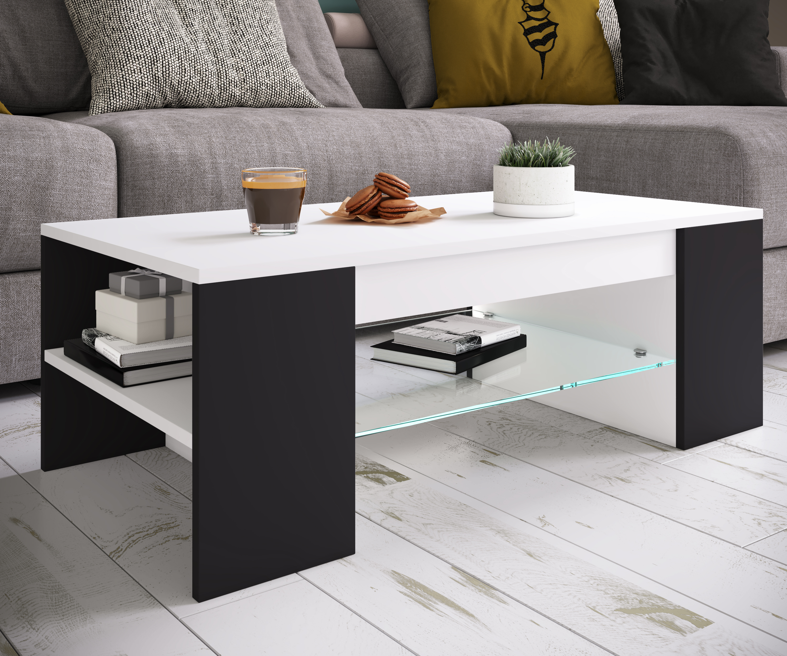 VCM Holz Couchtisch mit ESG-Sicherheitsglas | Sofatisch mit ausreichend Stauraum | Maße ca. H. 35 x B. 100 x T. 50 cm | Wohnzimmertisch - Tunas 917671