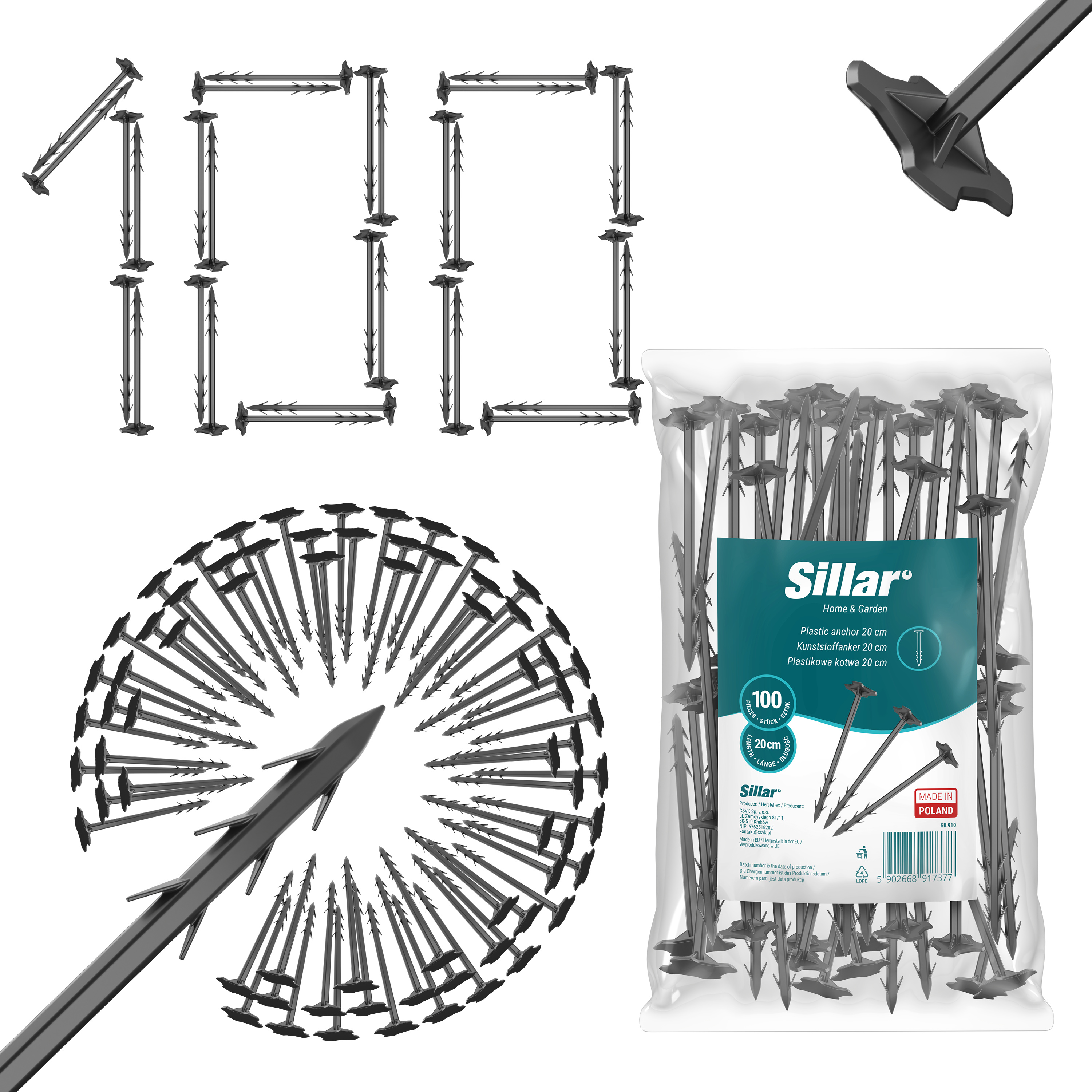 Sillar Pins Anker für Agrotextilien 100 Stück 20 cm stark