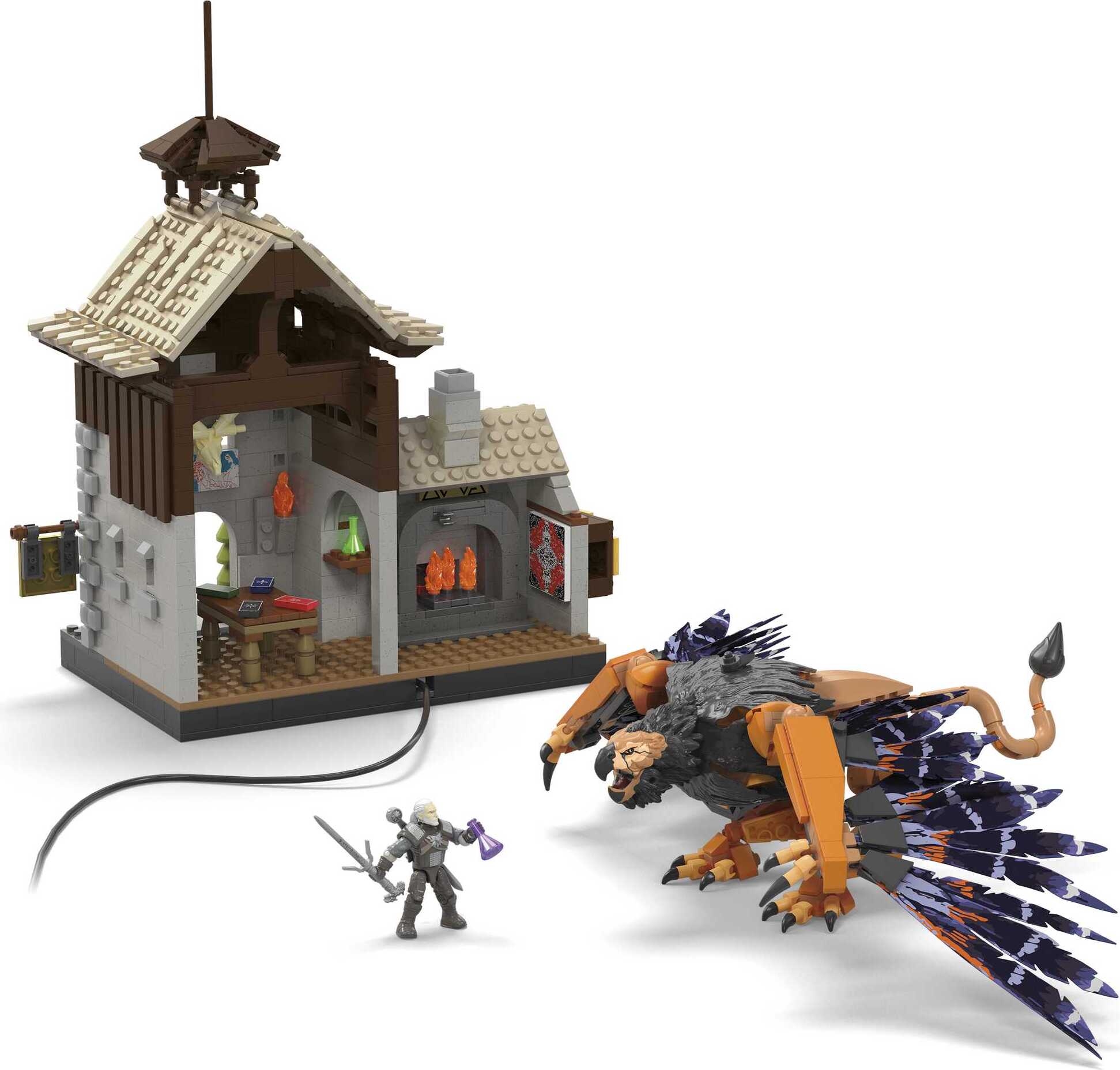 The Witcher Geralts Greifjagd - Bauset mit Mikro-Aktionsfigur Geralt, LED-Lichter, Leuchtfunktion, 1170 Teile, Alter 16+ HDL28