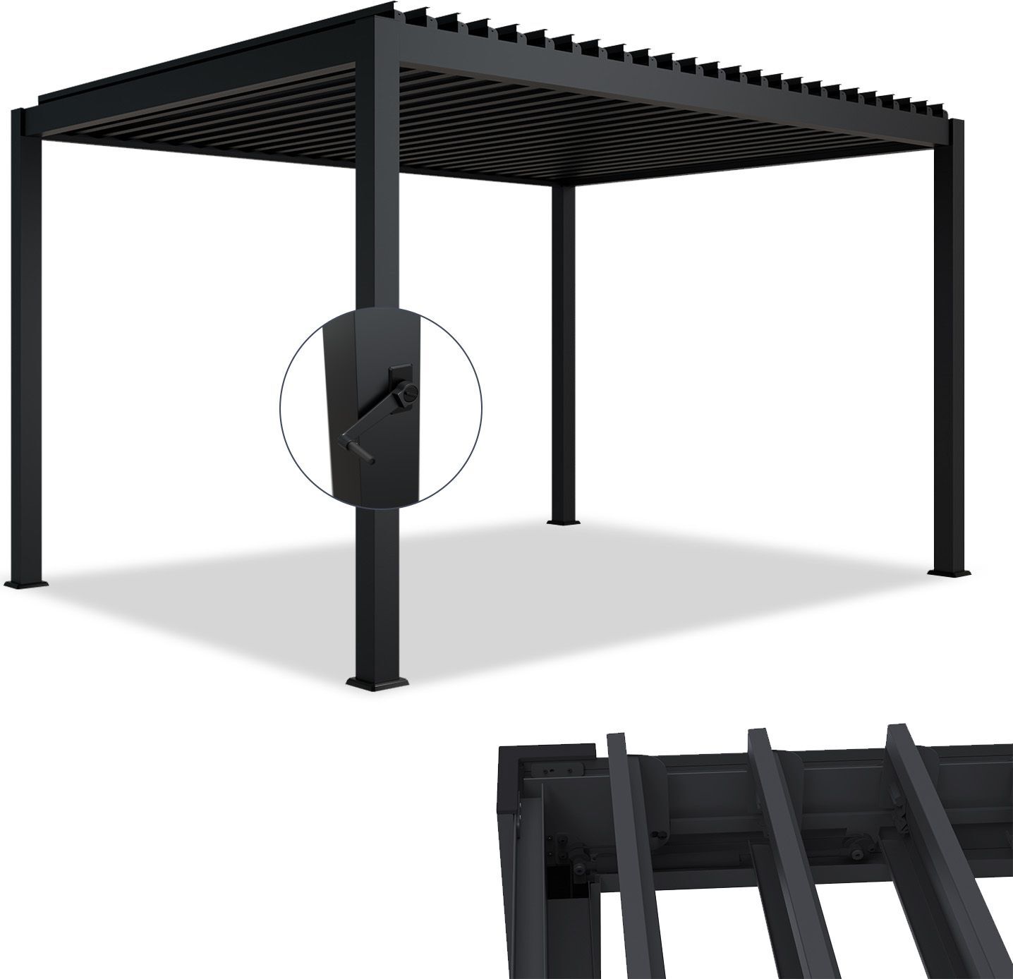 Juskys Lamellendach Tahiti 3x4 m - Stahl Pergola stabil & wetterfest - Anthrazit 301262
