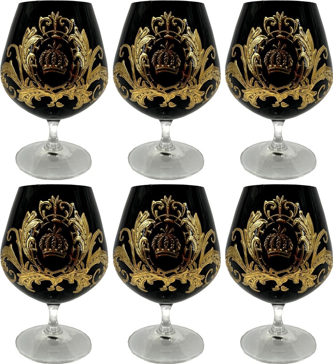 Pompöös by Casa Padrino Luxus Cognacglas Set Schwarz / Gold Ø 9 x H. 14,5 cm - Cognacgläser mit 24 Karat Vergoldung - Pompööse Gläser designed by Harald Glööckler NEW-49725