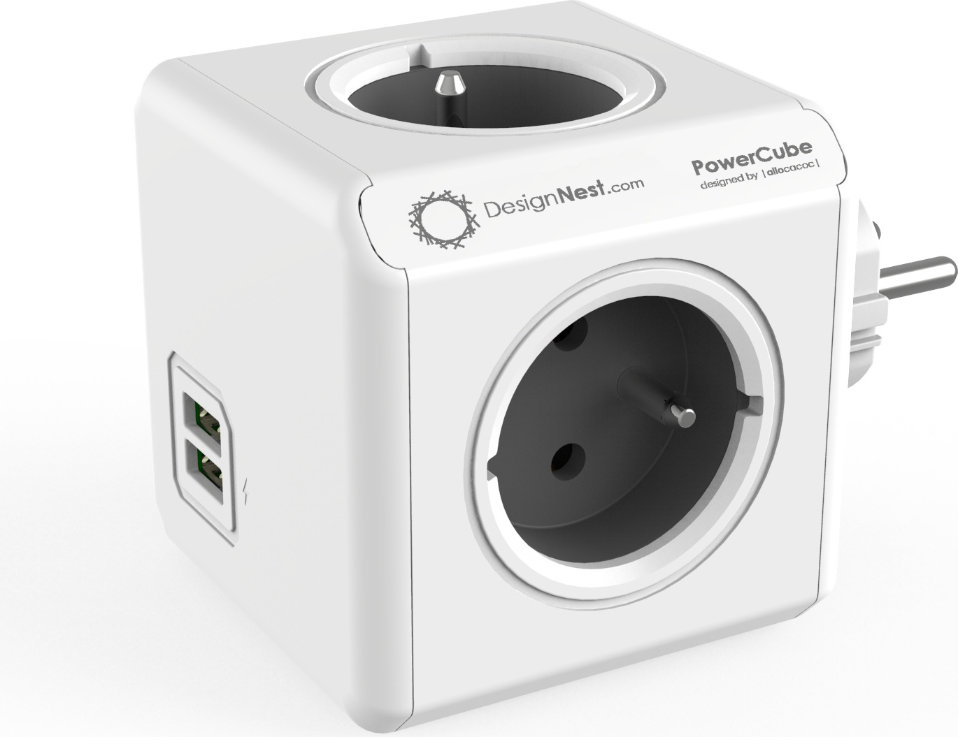 Allocacoc PowerCube DuoUSB Extended DE - Ciabatta a 4 prese con corrente di ricarica USB 2,1 A, colore: Bianco/Blu