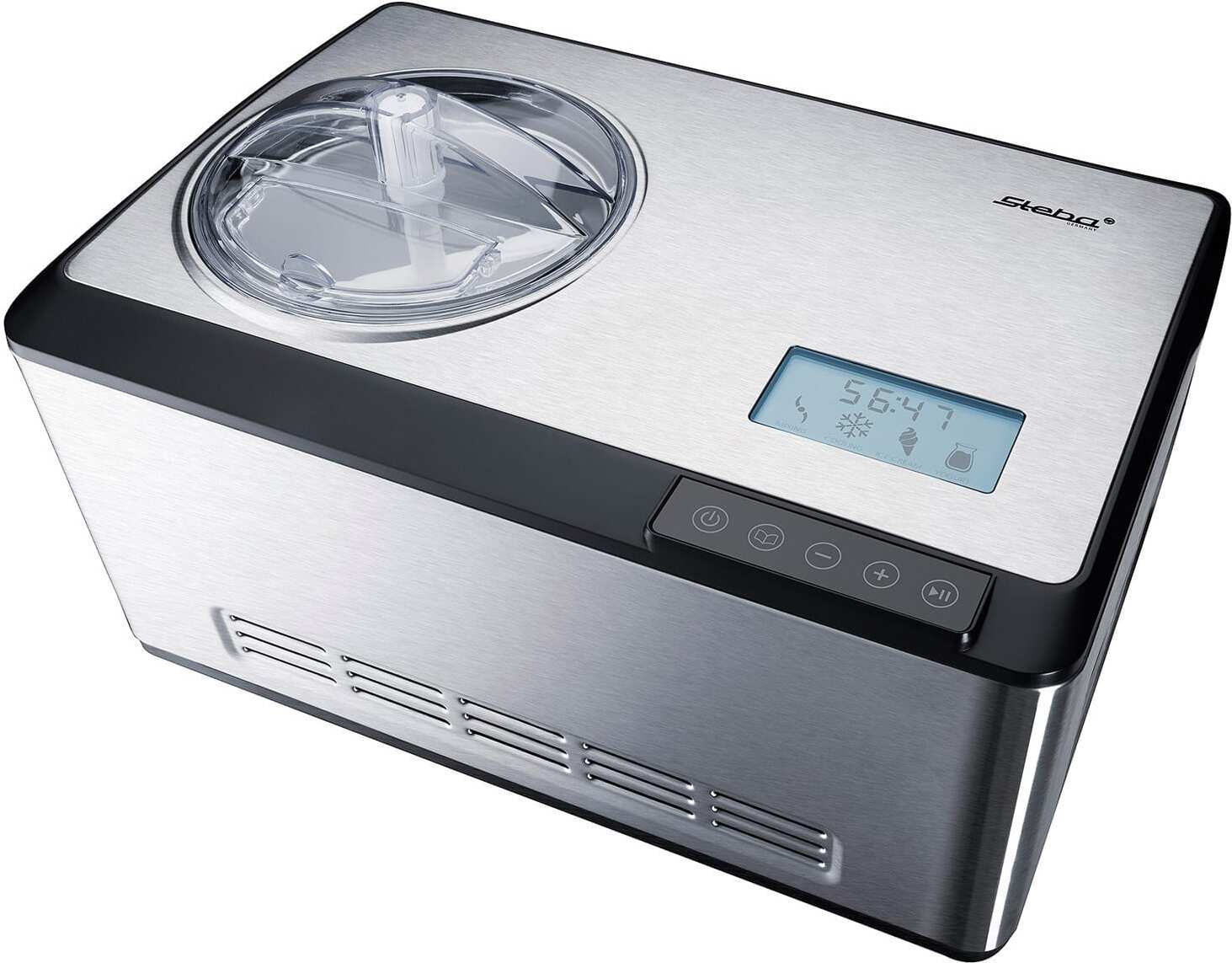 Eismaschine mit vollautomatischem und selbstkühlendem Kompressor, Inkl. Joghurt-Funktion, 3 Programme, 2,0 l Volumen, LCD-Display, Edelstahlgehäuse