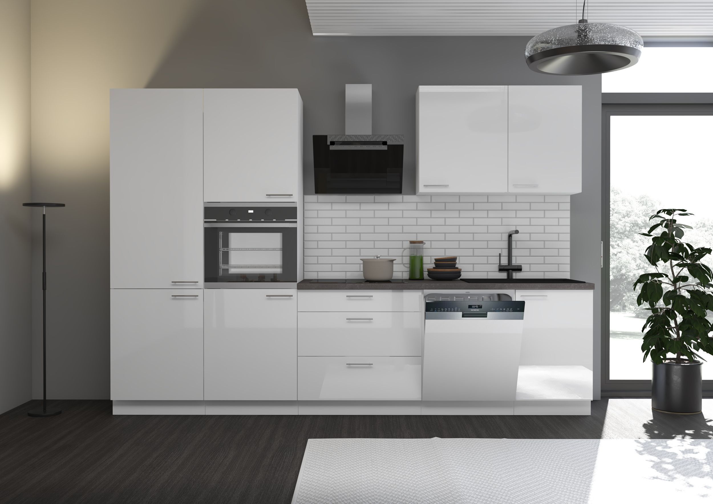 Küchenpreis-Bombe Küche Lara Weiss hochglanz 310 cm Küchenzeile Einbauküche Singleküche