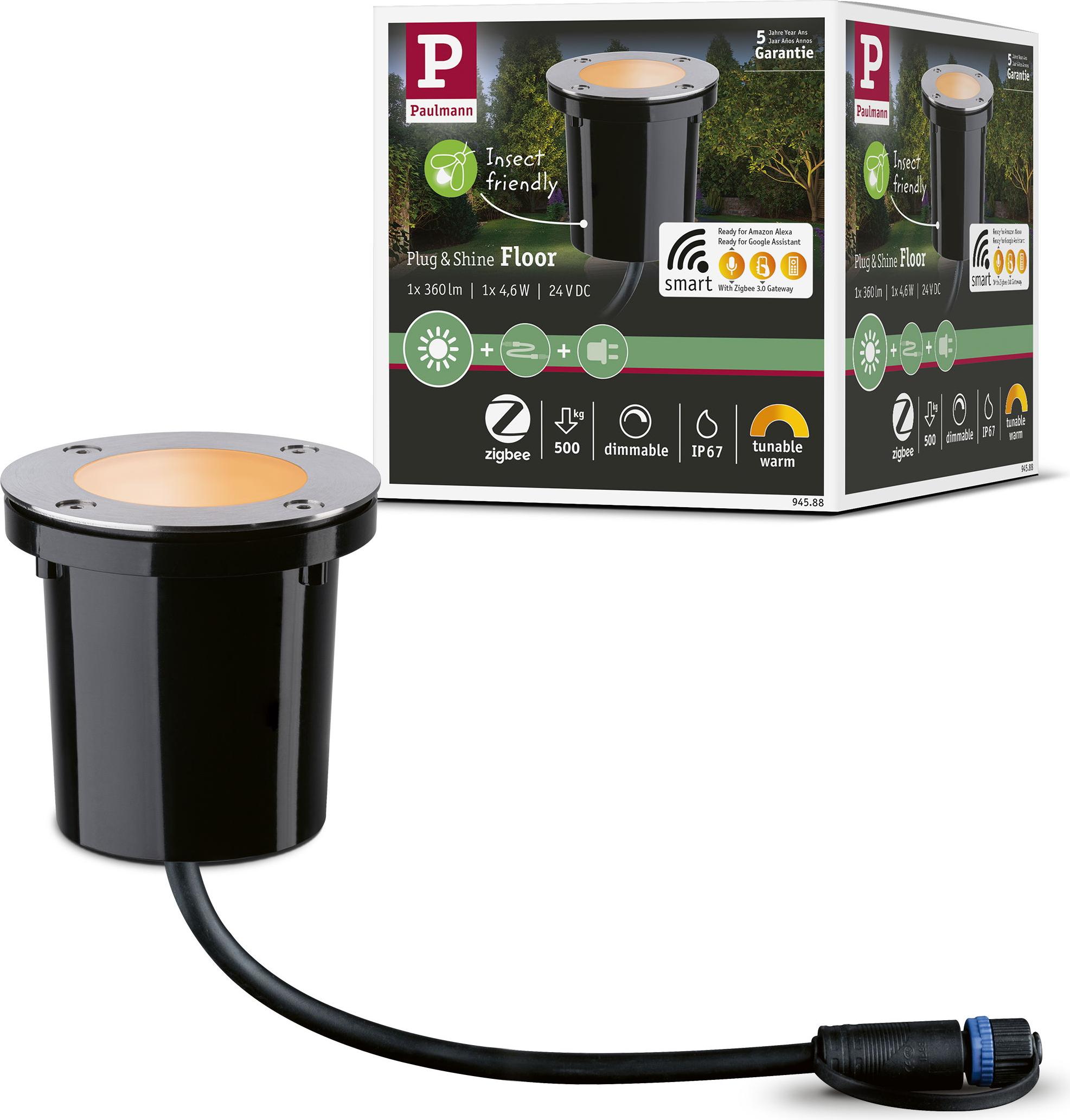 Paulmann Plug & Shine LED Bodeneinbauleuchte Goldlicht Einzelspot Insektenfreundlich 94588