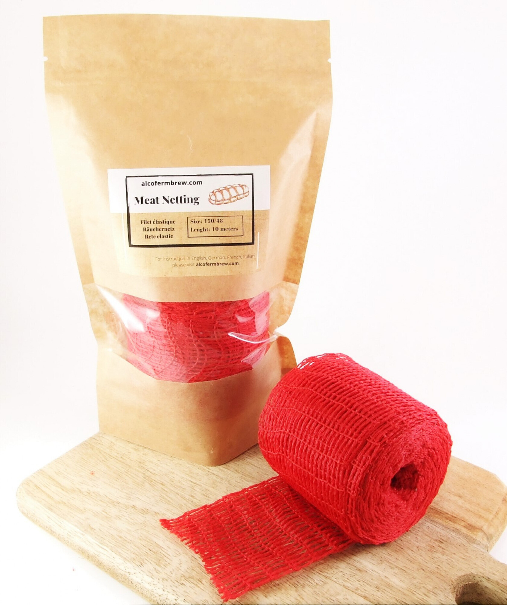 Alcofermbrew Rot Räuchernetz 150/48 x 10M, Fleisch Netz, Lachsschinken Netze, Rollbraten Netz, Schinken Netz