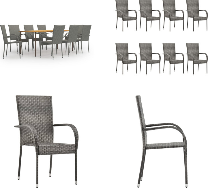 vidaXL 9-dielny záhradný jedálenský set poly ratan sivý - Záhradný jedálenský set - Záhradné jedálenské sety - Záhradné sety - Záhradné sety